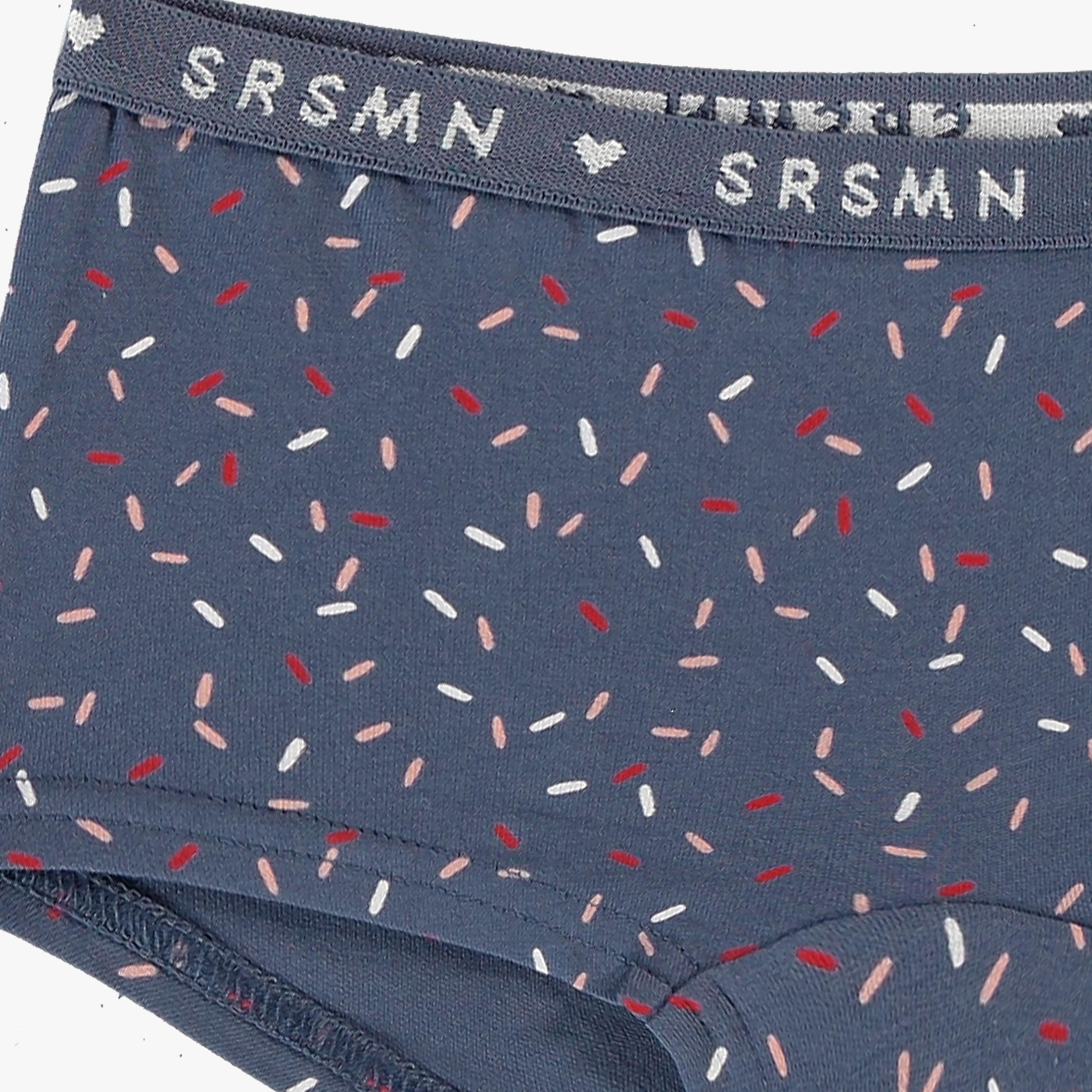 Zoom détails de la culotte garçonne marine à motifs de confettis, enfant