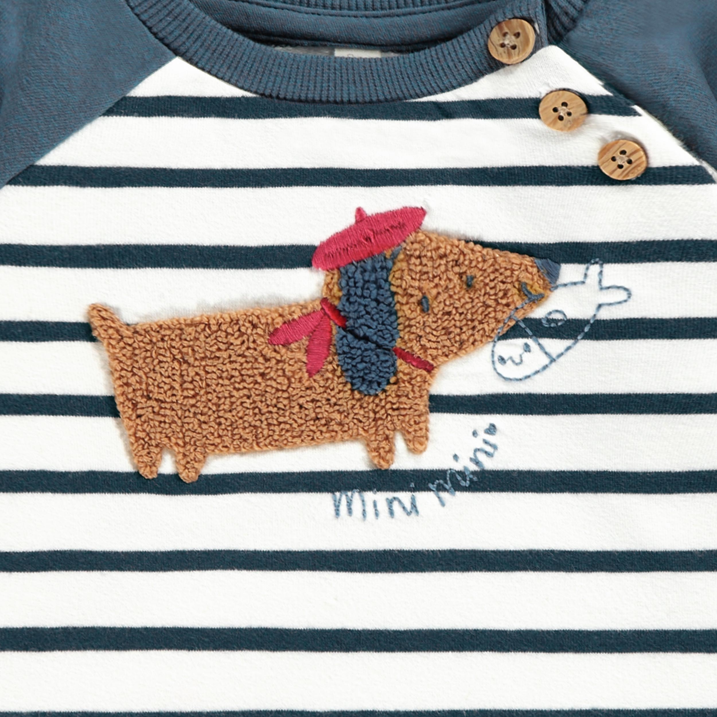 Zoom-details-Chandail-bleu-et-creme-avec-rayures-et-illustration-naissance-souris-mini-jpeg