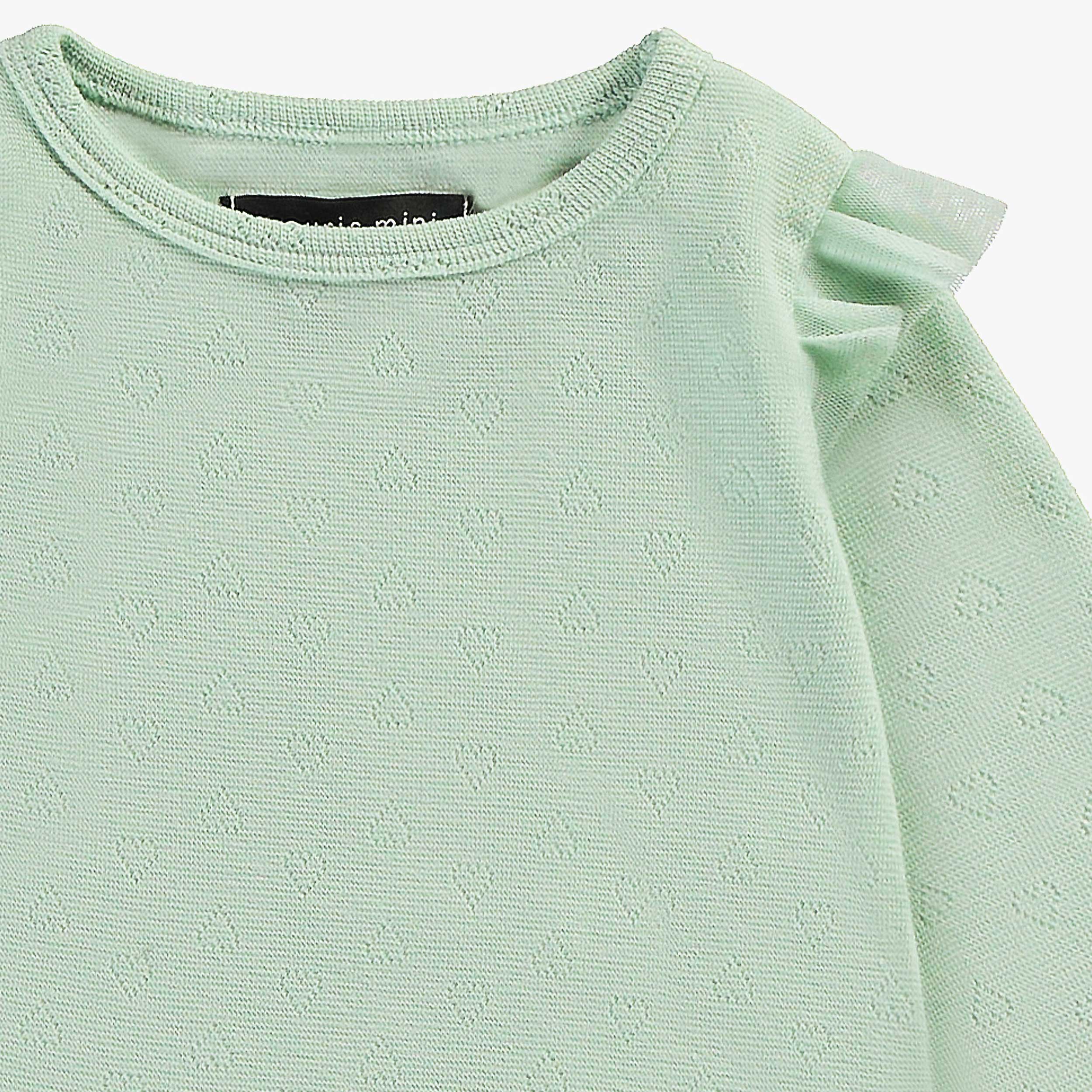 Zoom détails du justaucorps vert sauge avec motifs pointelle, bébé