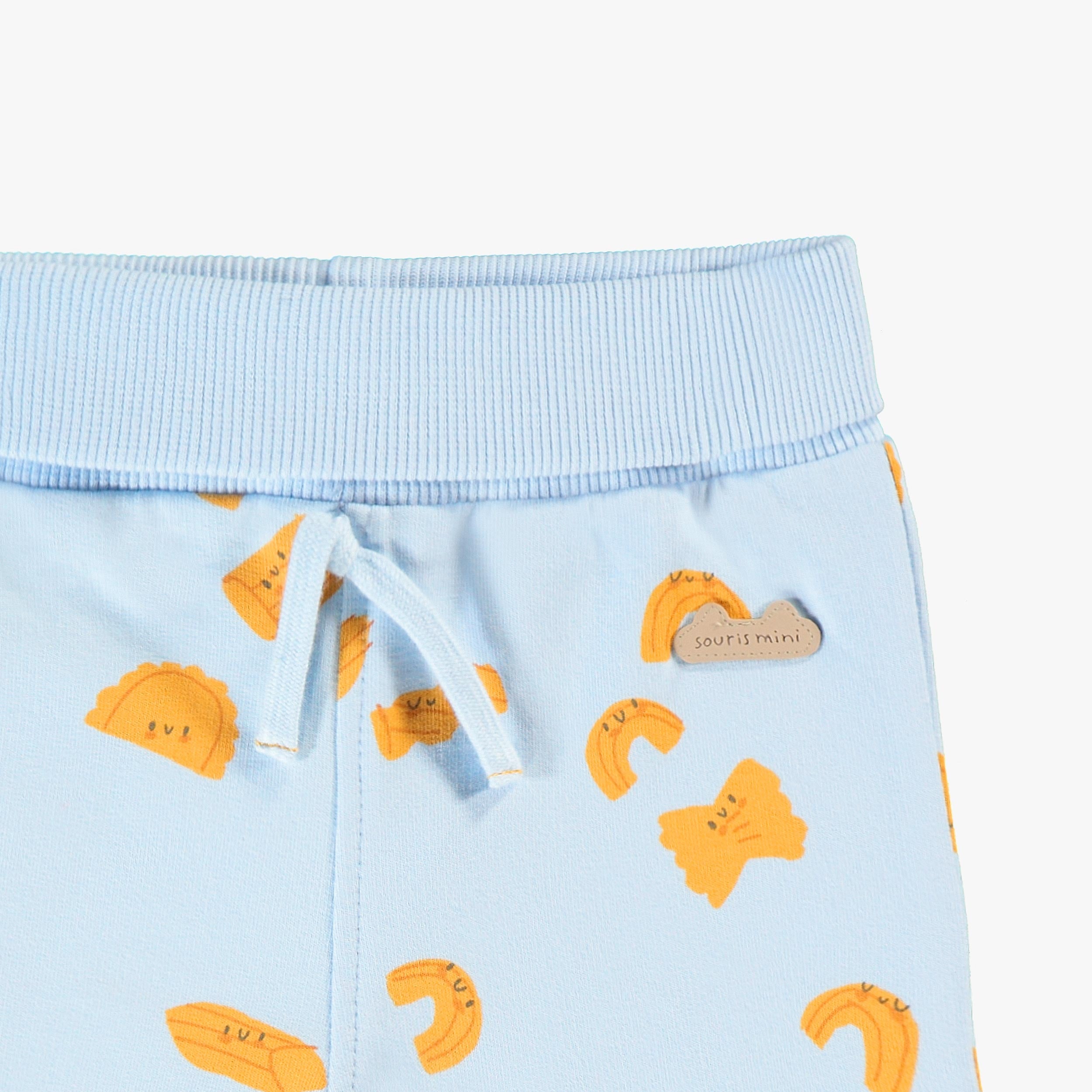 Détails zoom pantalon bleu à motifs de pâtes, naissance