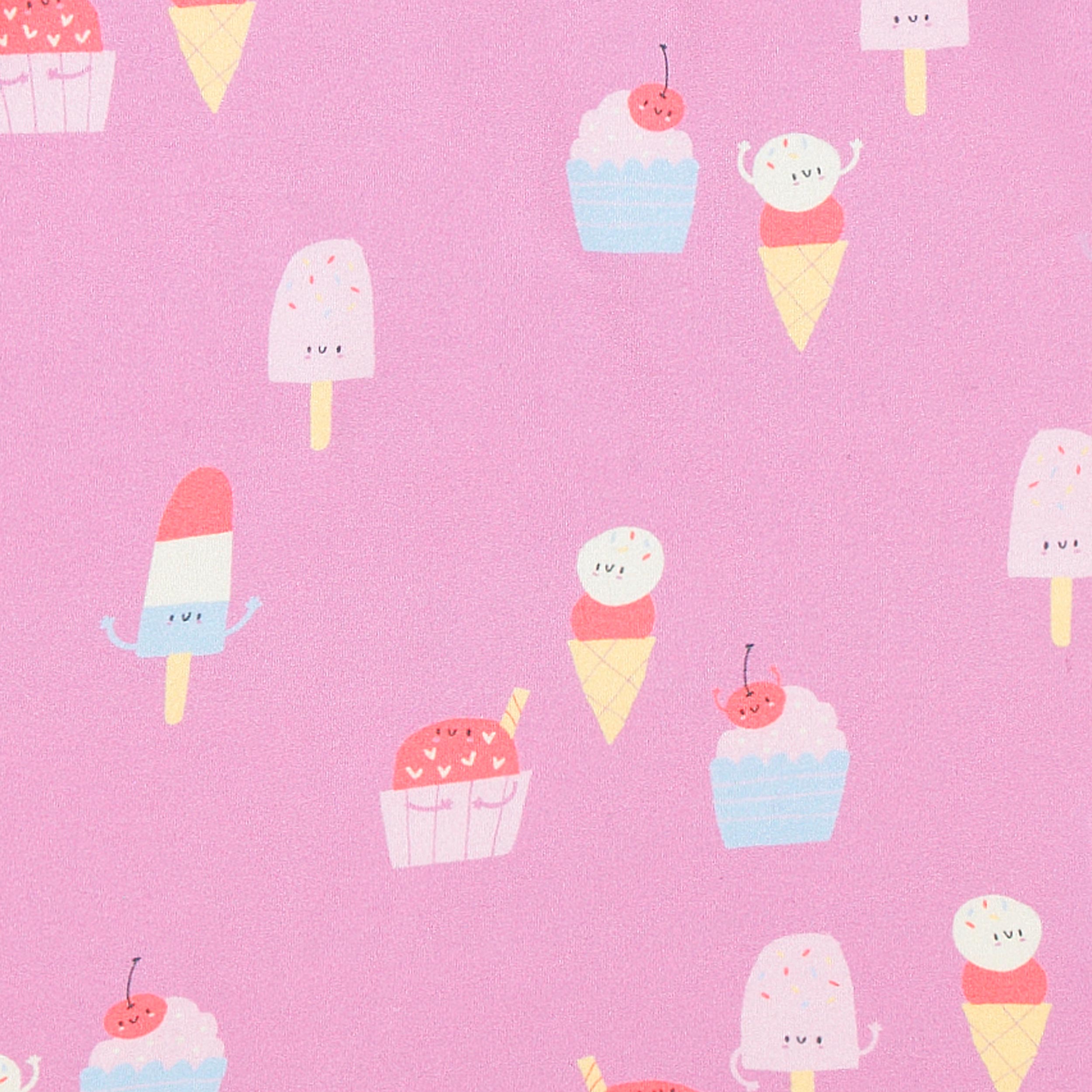 Zoom détails du pyjama deux pièces mauve à motifs de friandises glacées, bébé