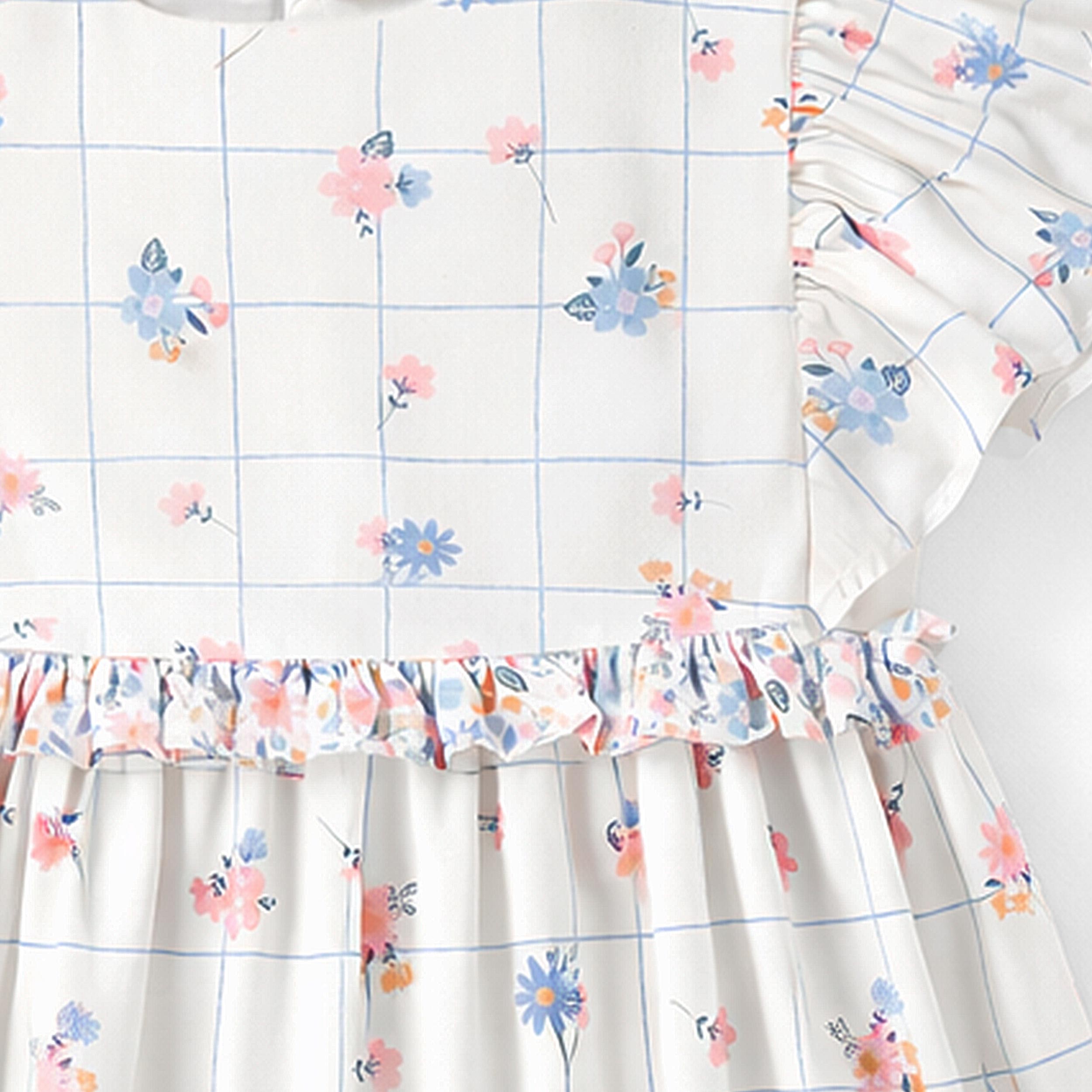 Zoom détails de la robe blanche à motif floral, enfant