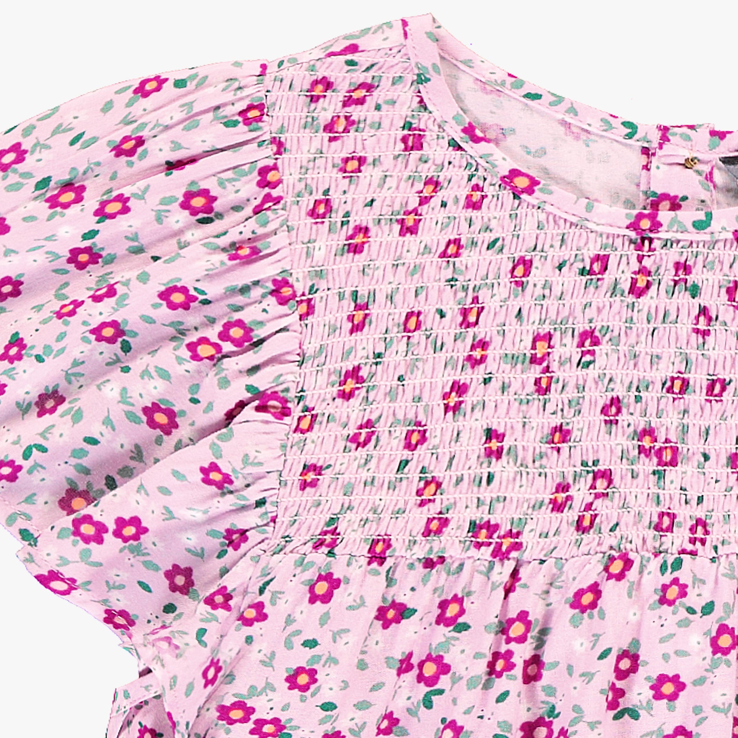 Zoom détails de la robe lilas à motif floral, enfant