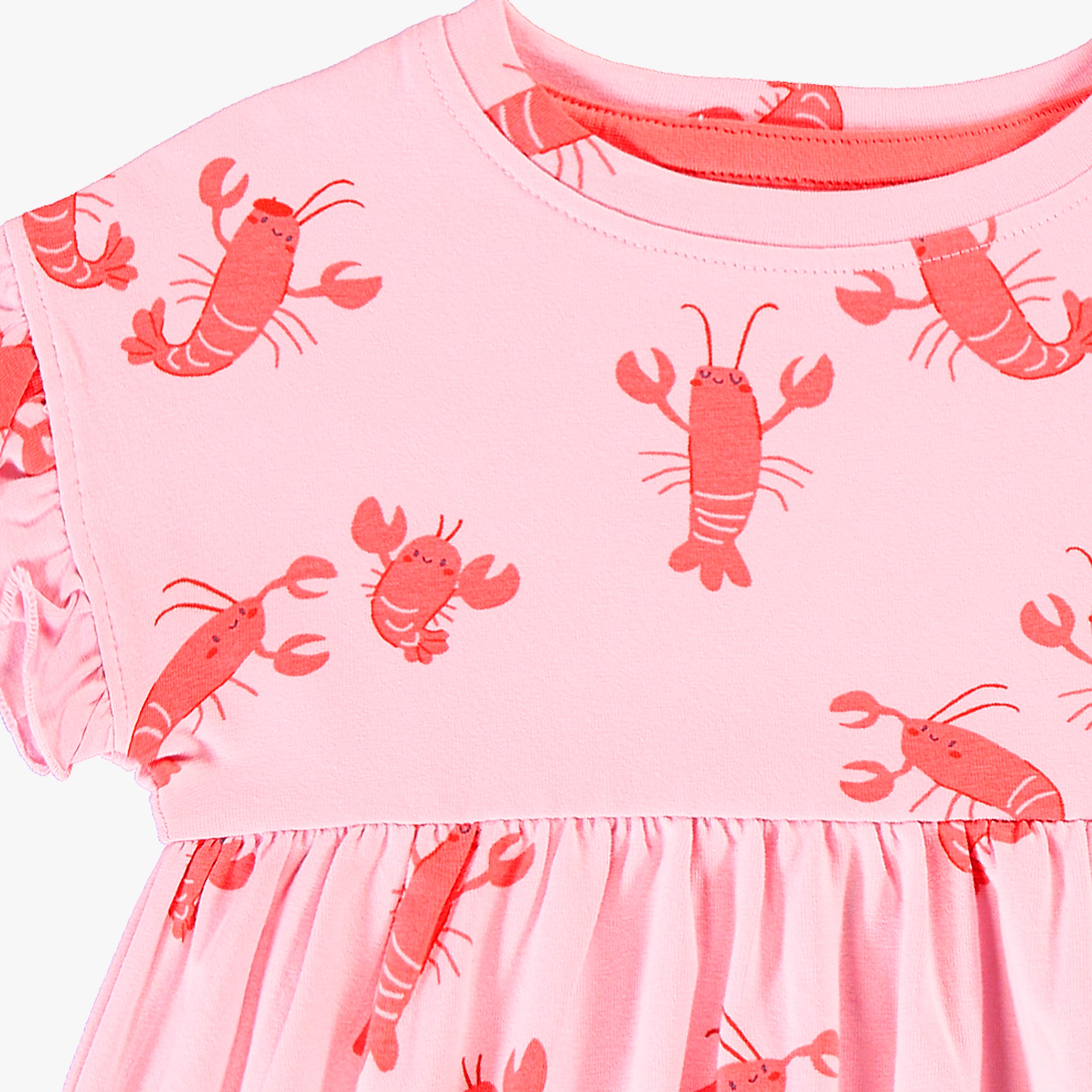 Zoom détails de la robe rose à motifs de homards, bébé