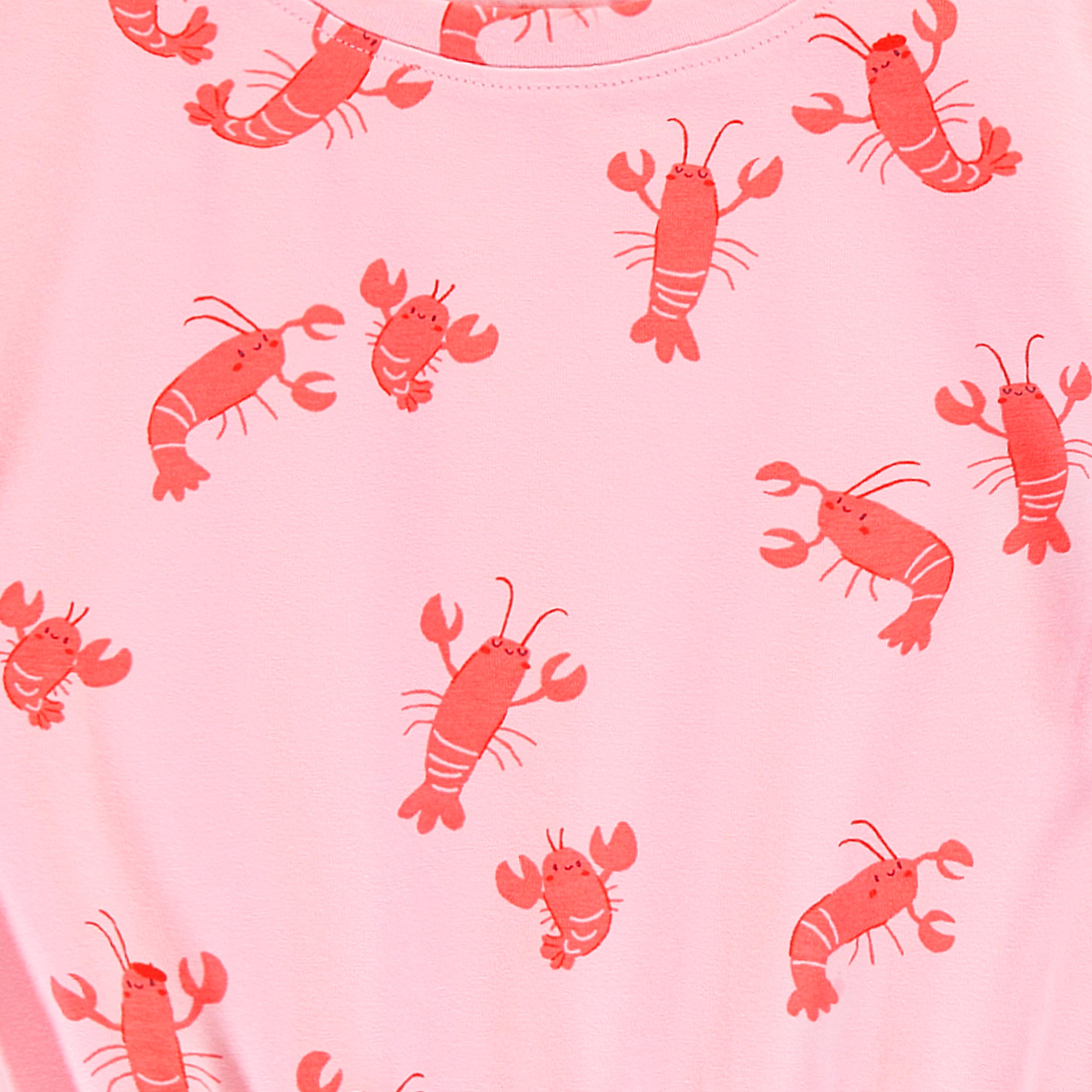 Zoom détails de la robe rose à motifs de homards, enfant