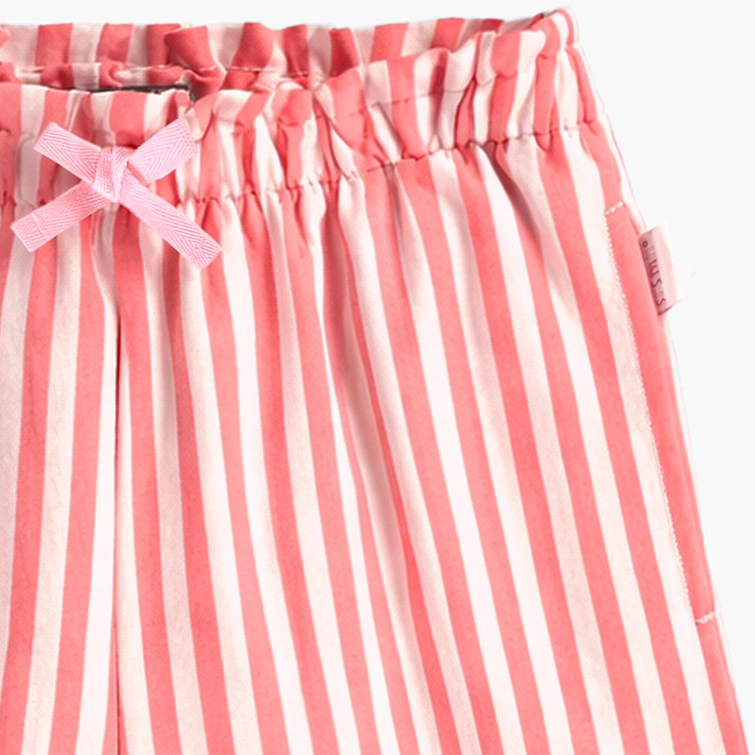 Zoom détails short rose et crème à rayures, enfant