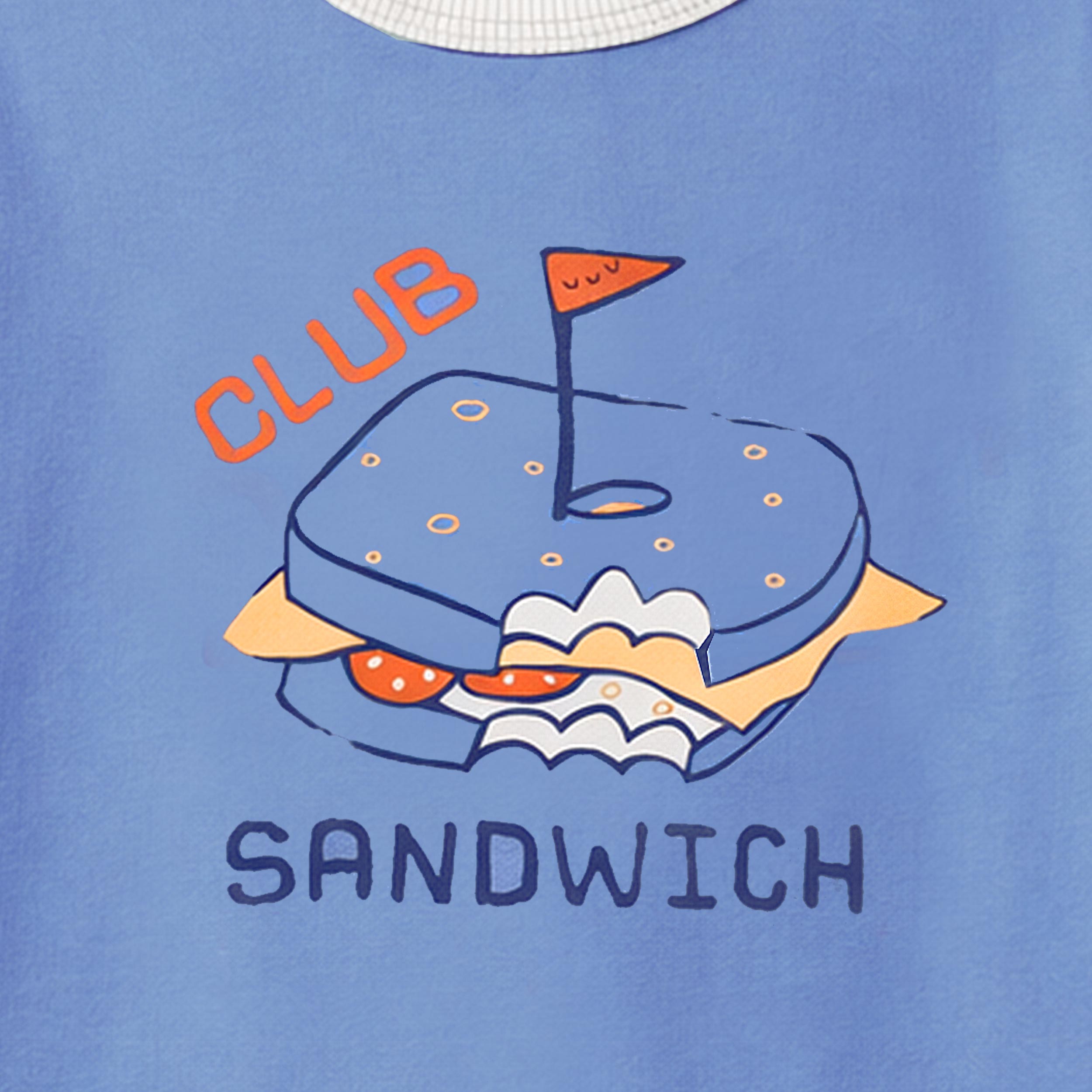 Zoom détails du t-shirt bleu avec illustration, enfant