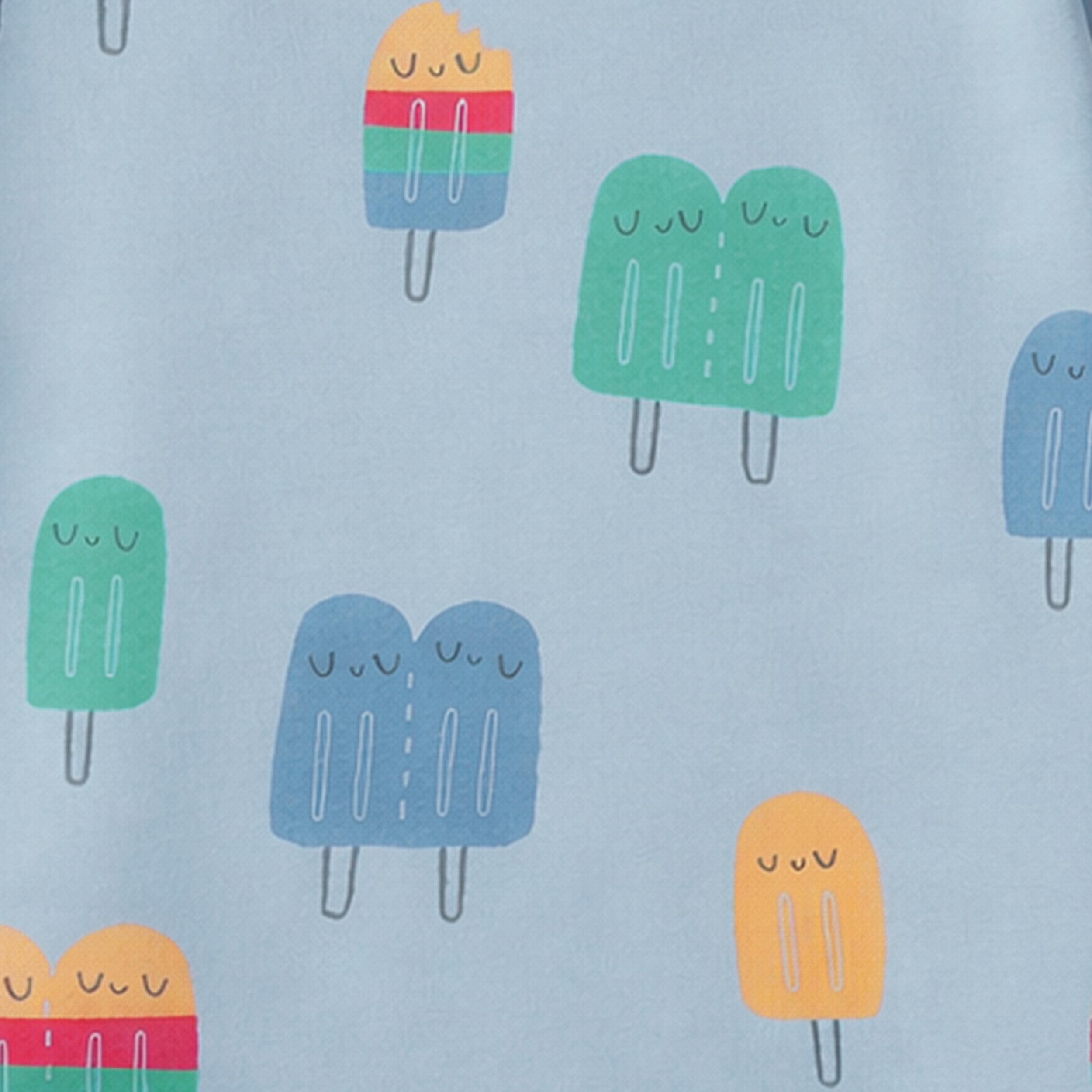 Zoom détails du t-shirt bleu à motifs de sucettes glacées, enfant