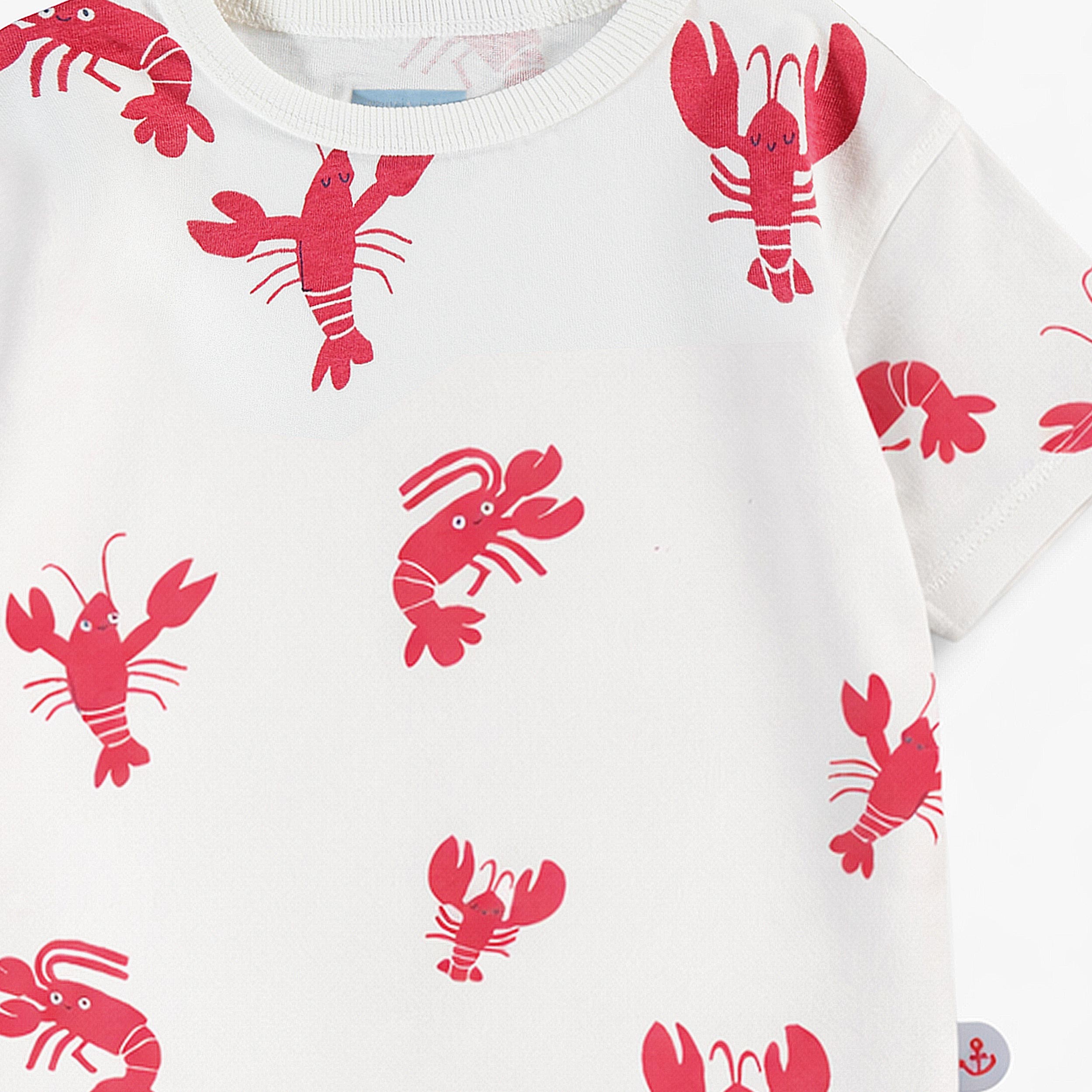 Zoom détails du t-shirt crème à motifs de homards, bébé