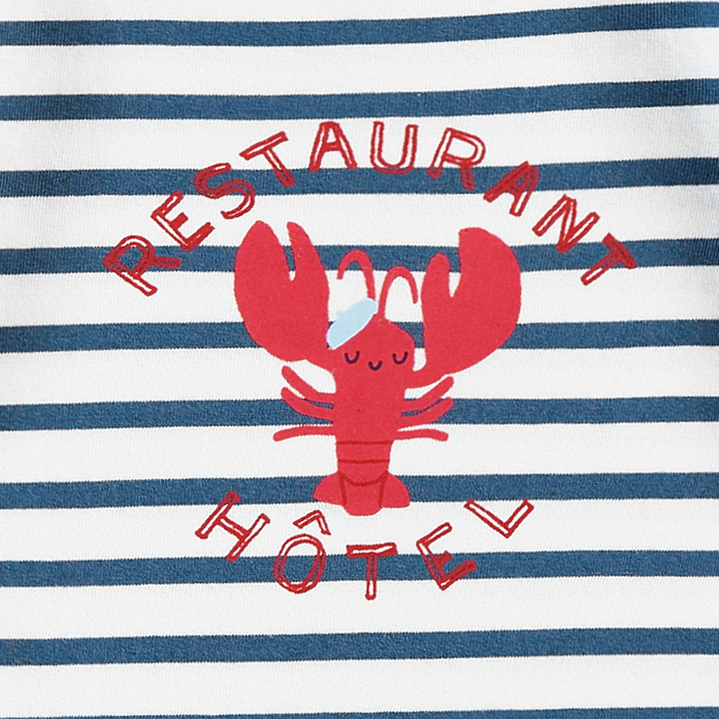 Zoom détails du t-shirt crème à rayures avec illustration, bébé