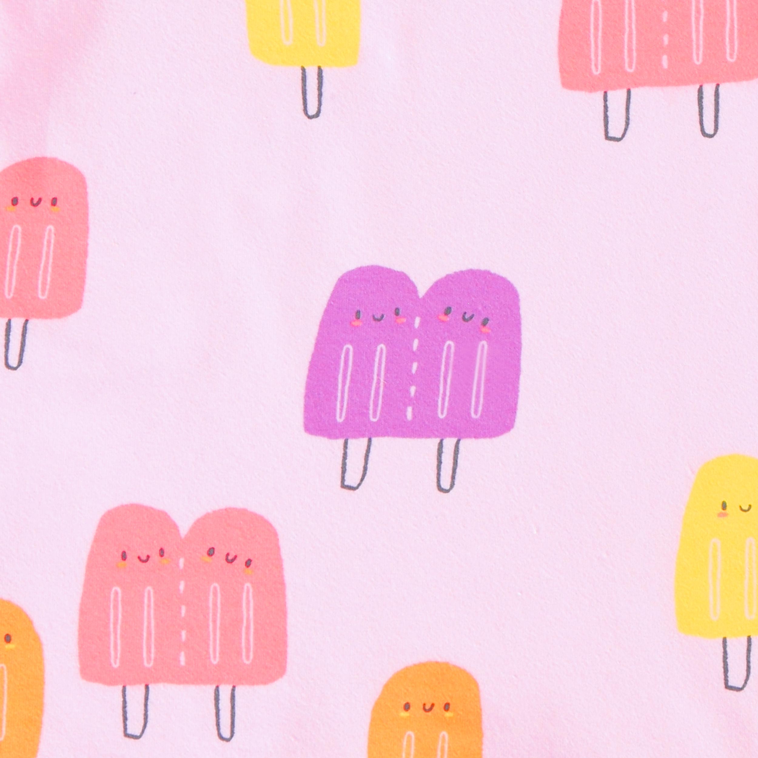Zoom détails du t-shirt mauve à motifs de sucettes glacées, bébé