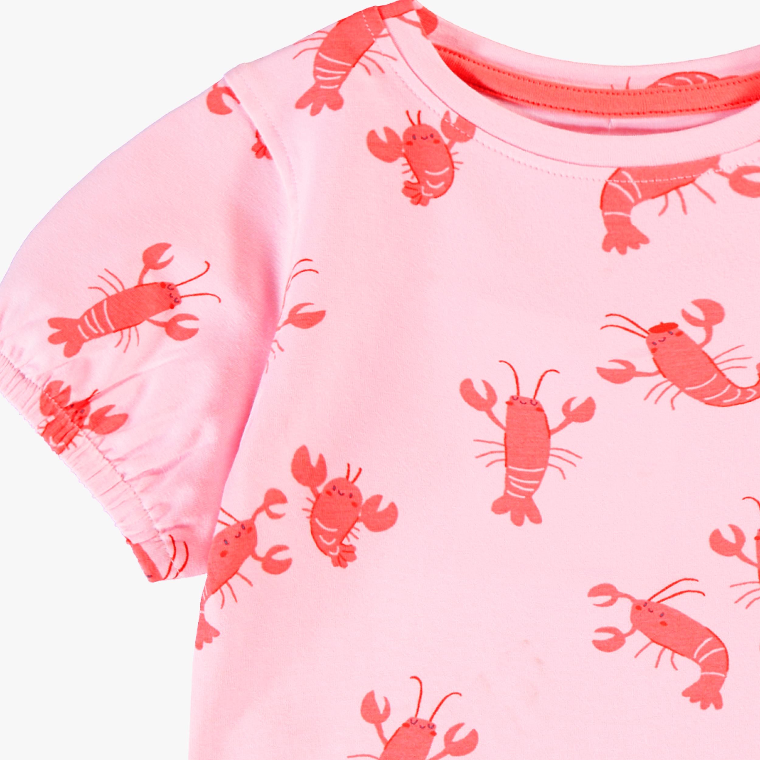 Zoom détails du t-shirt rose à motifs de homards, bébé