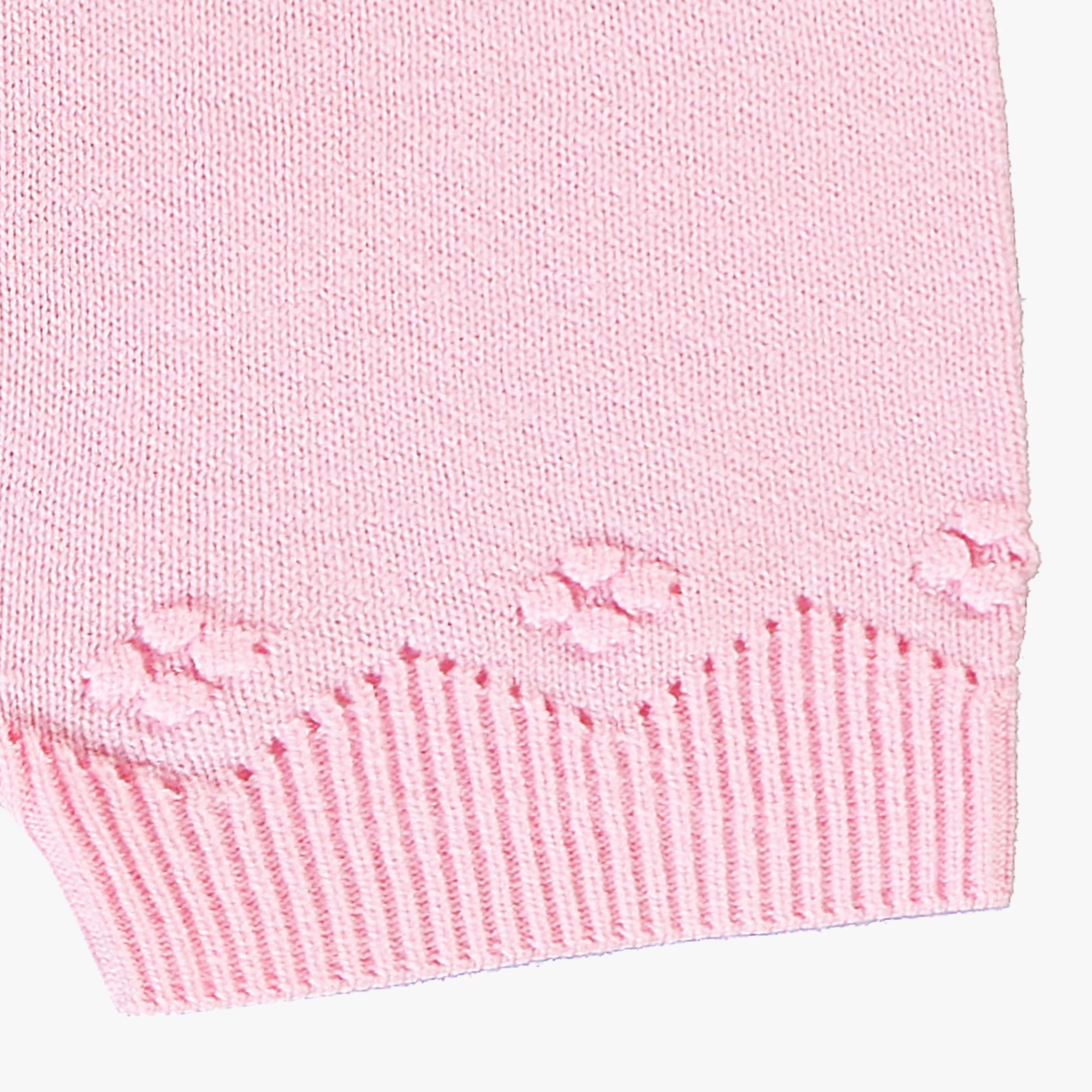 Zoom détails poins du short rose en tricot à motif pointelle, naissance