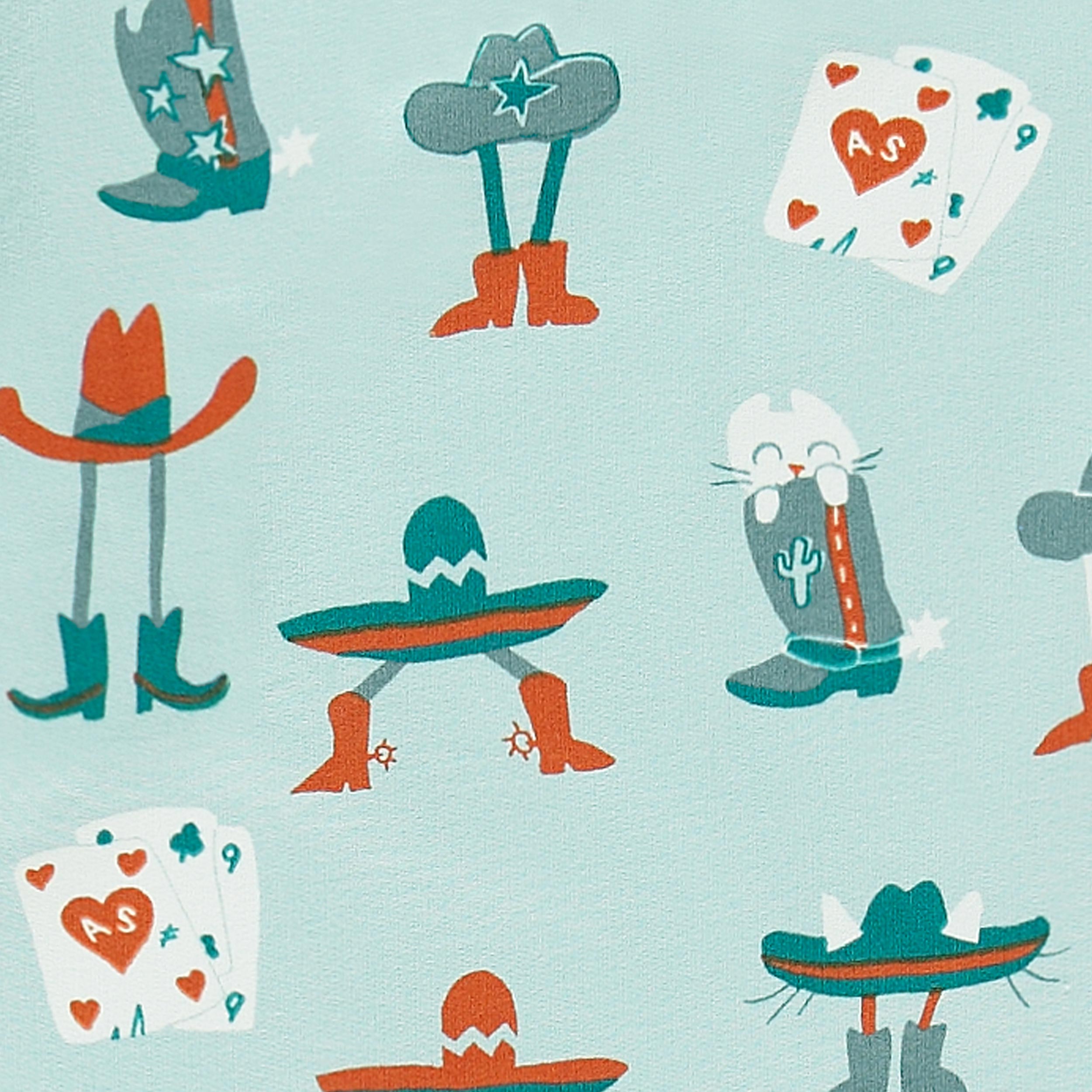 Zoom détails du t-shirt turquoise à motifs western, bébé