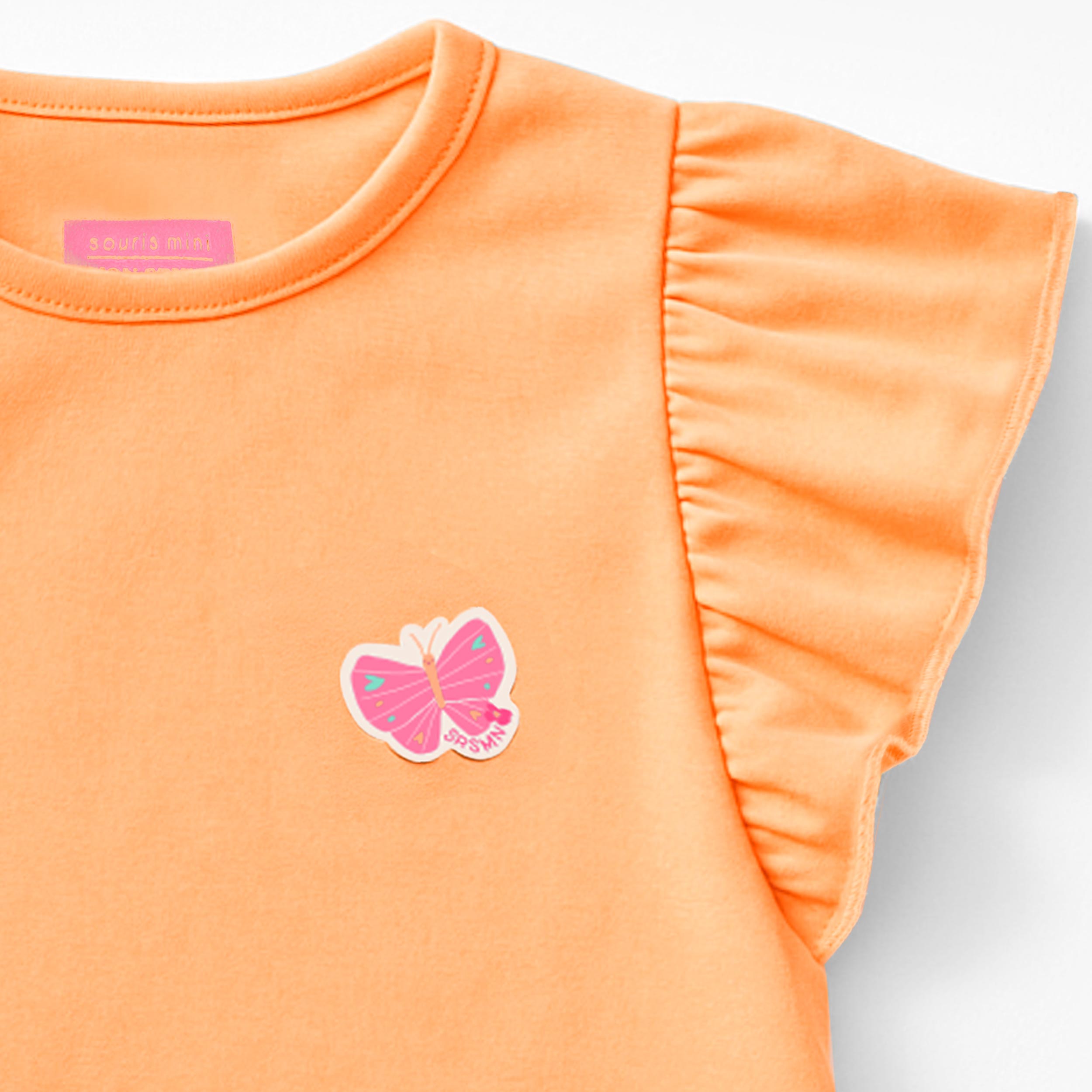 Zoom détails du t-shirt pêche à manches volantées, enfant