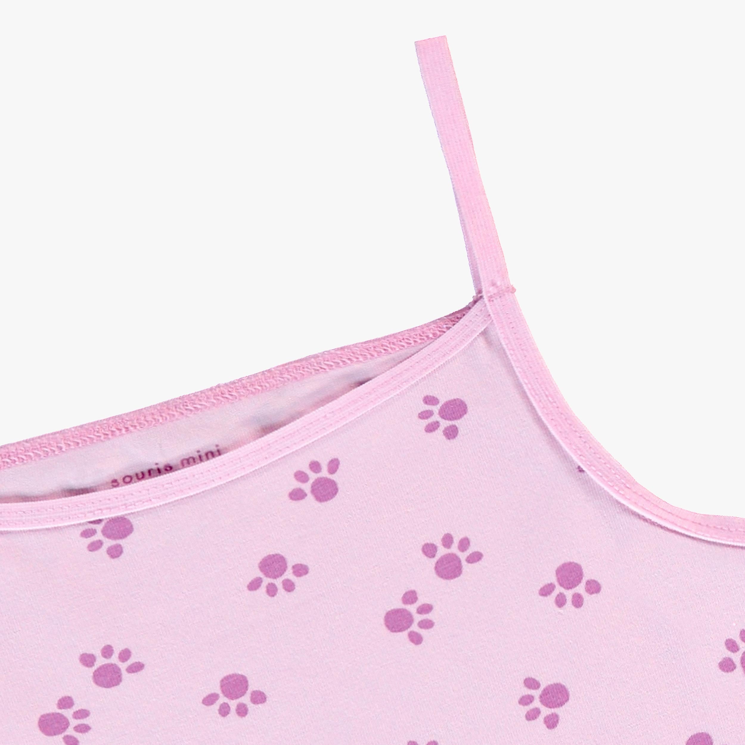 Zoom de la camisole rose à imprimé de pattes, enfant