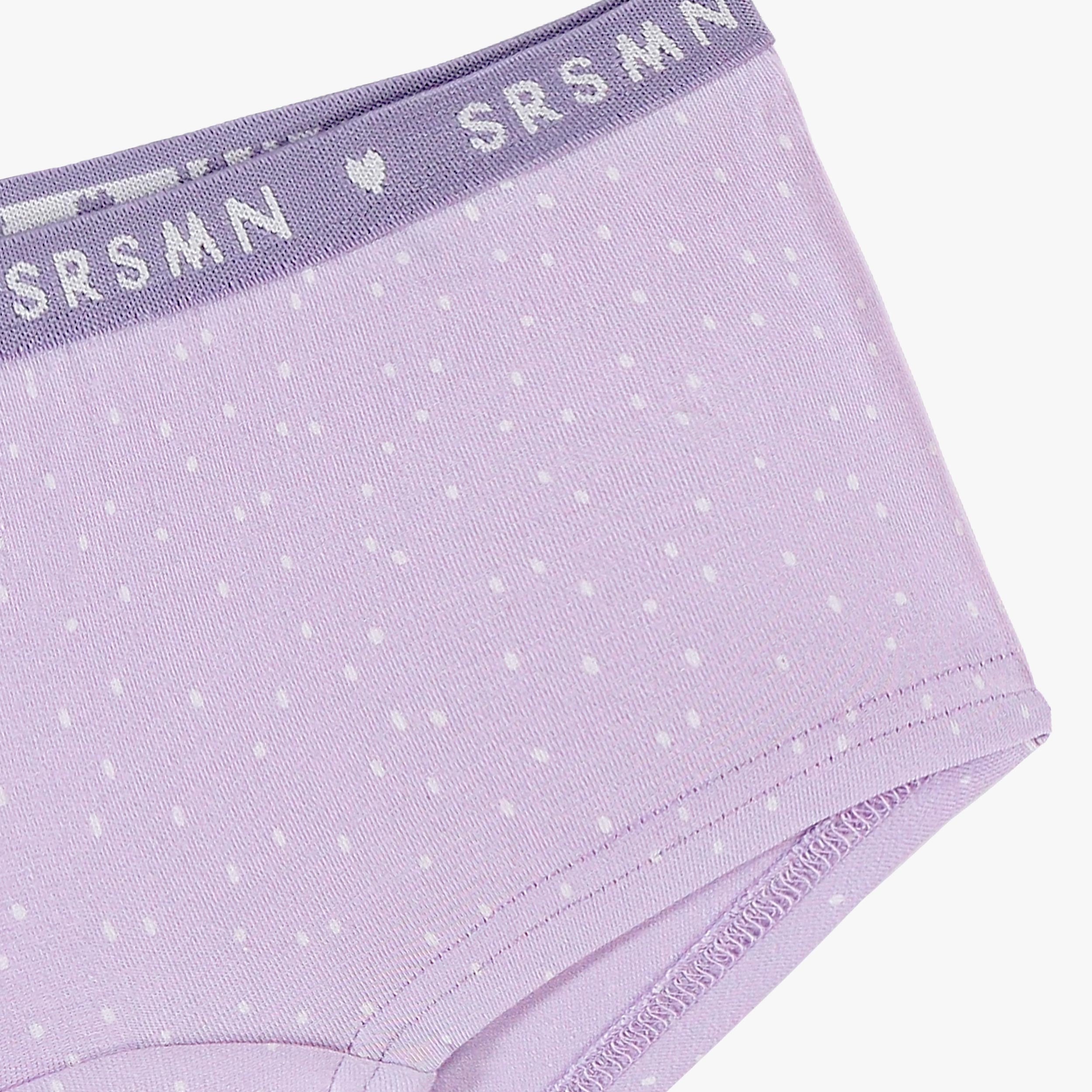 Zoom de la culotte garçonne lilas à pois, enfant