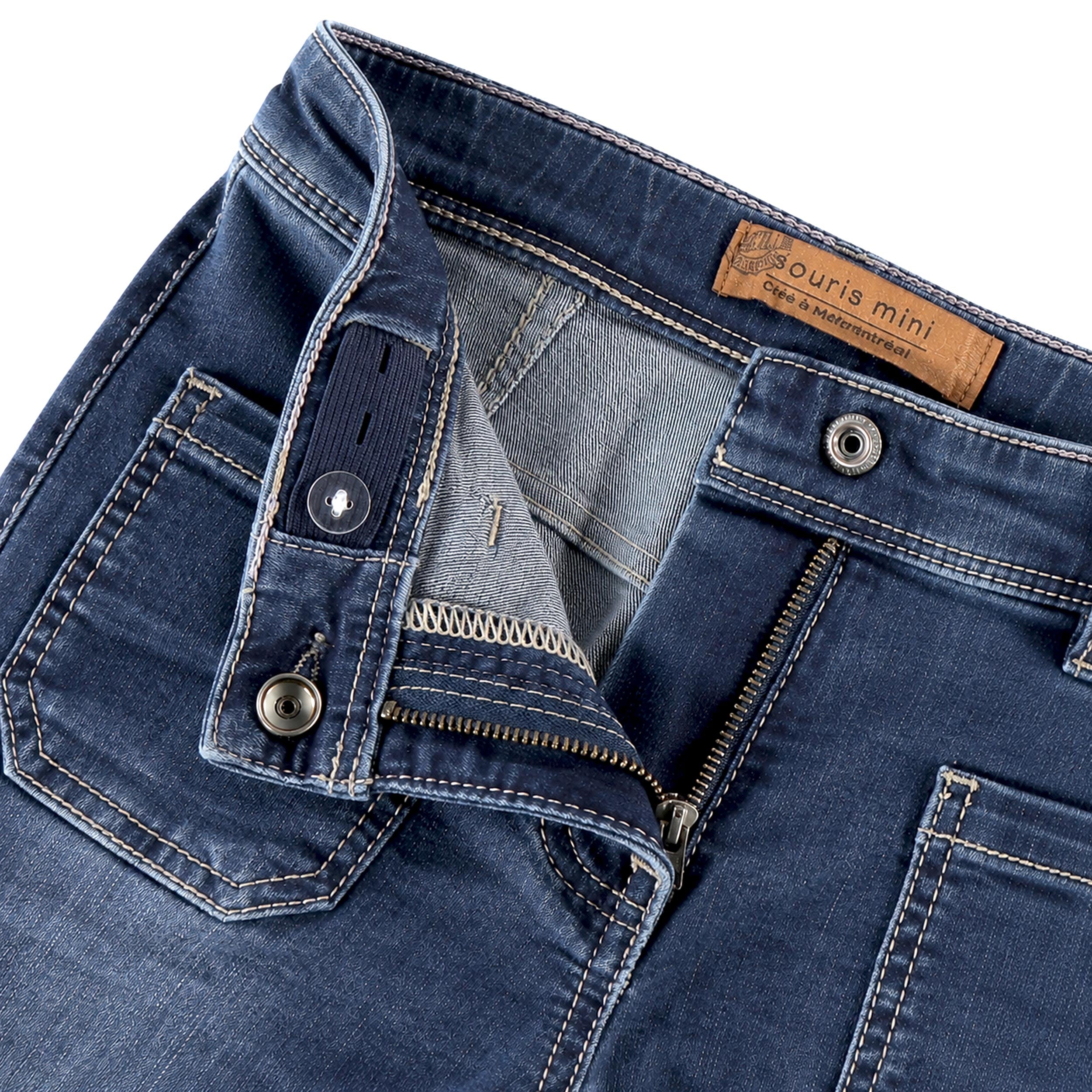 Zoom détails du denim flare bleu foncé, enfant - Souris Mini