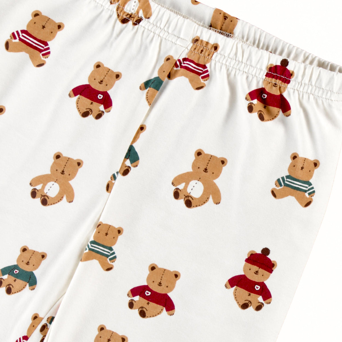 Zoom détails du pantalon pyjama deux pièces crème à motifs d’oursons, enfant - Souris Mini