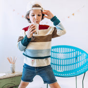 Chandail de maille à manches longues à rayures multicolores, enfant || Multicolored striped long sleeve knit sweater, child