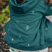Veste régulière à capuchon et manches longues verte à motif, enfant || Green long sleeves regular sweater with pattern, child