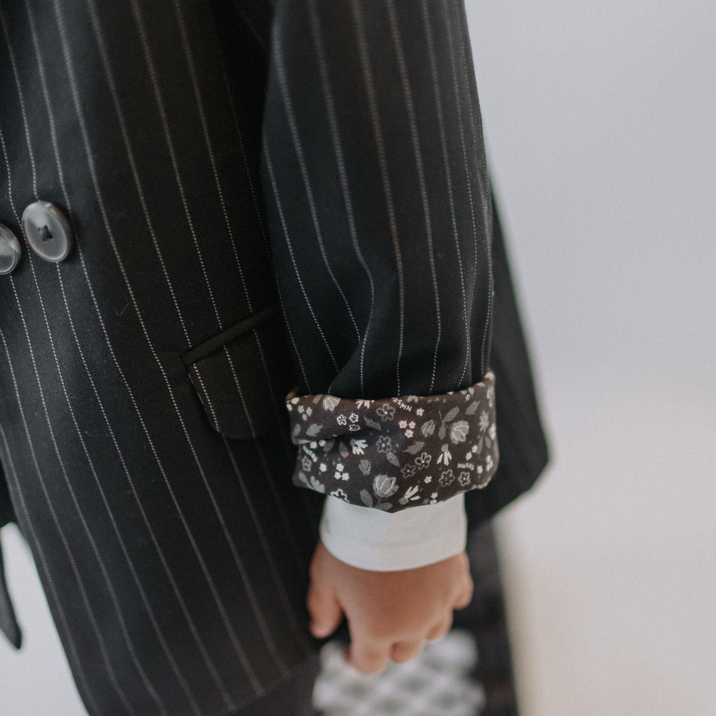 Veston noir et blanc à rayures en gabardine, unisexe, enfant