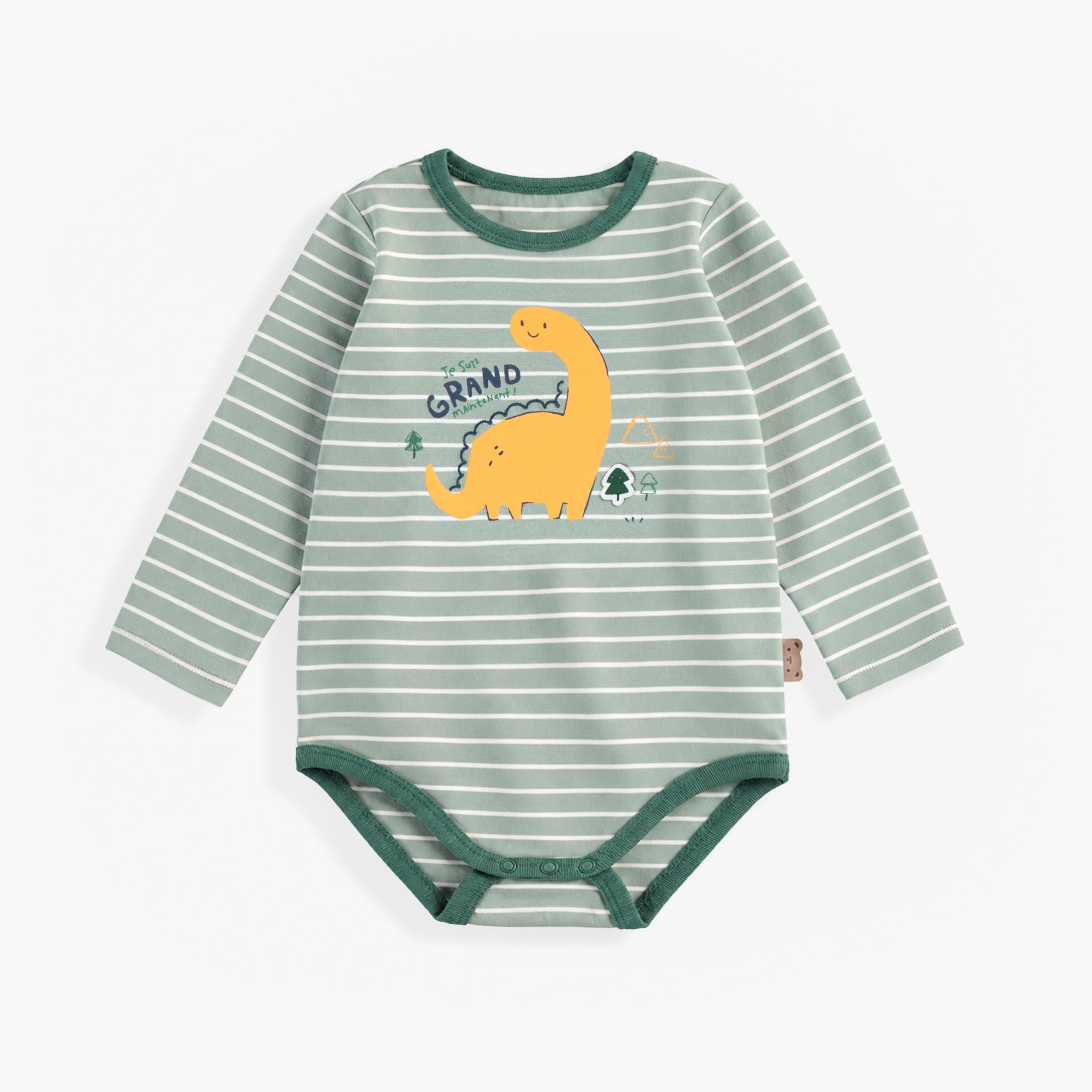 Body bébé rayé vert avec illustration dinosaure jaune au centre - Souris Mini