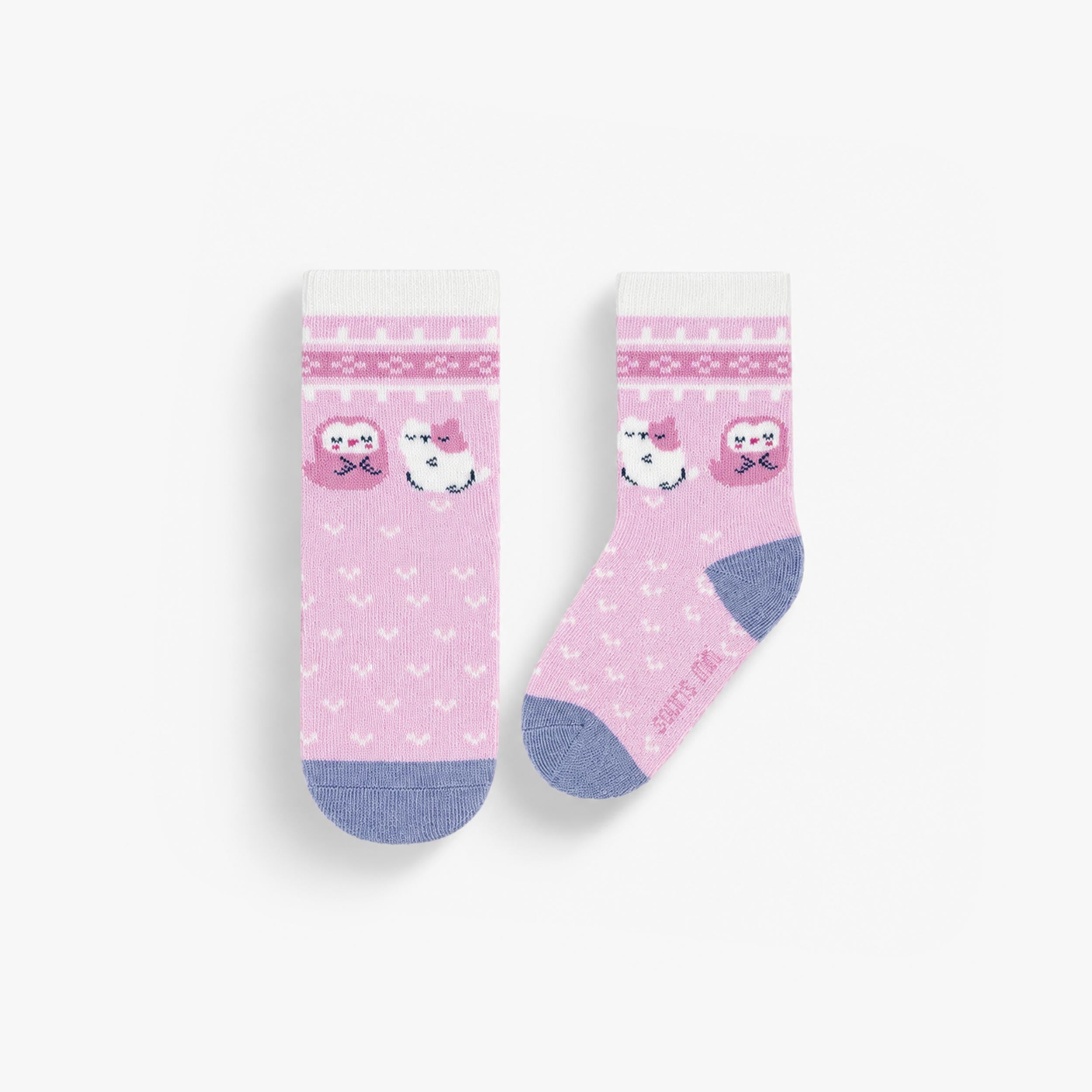 Paire de chaussettes bébé roses avec motif chat kawaii et détails bleu lavande - Souris Mini