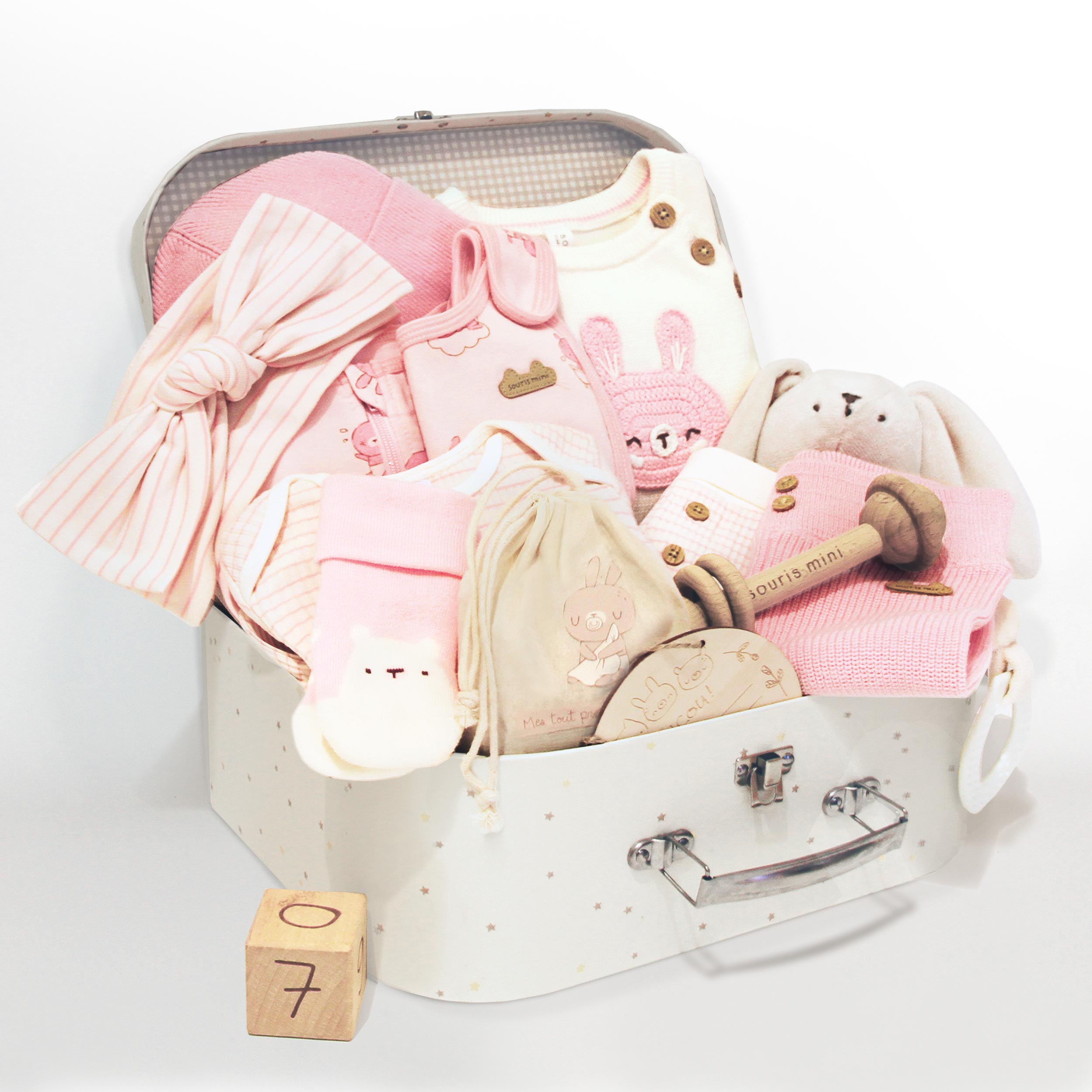 Coffret cadeau rose et crème « Le Premium » (14 pièces), naissance