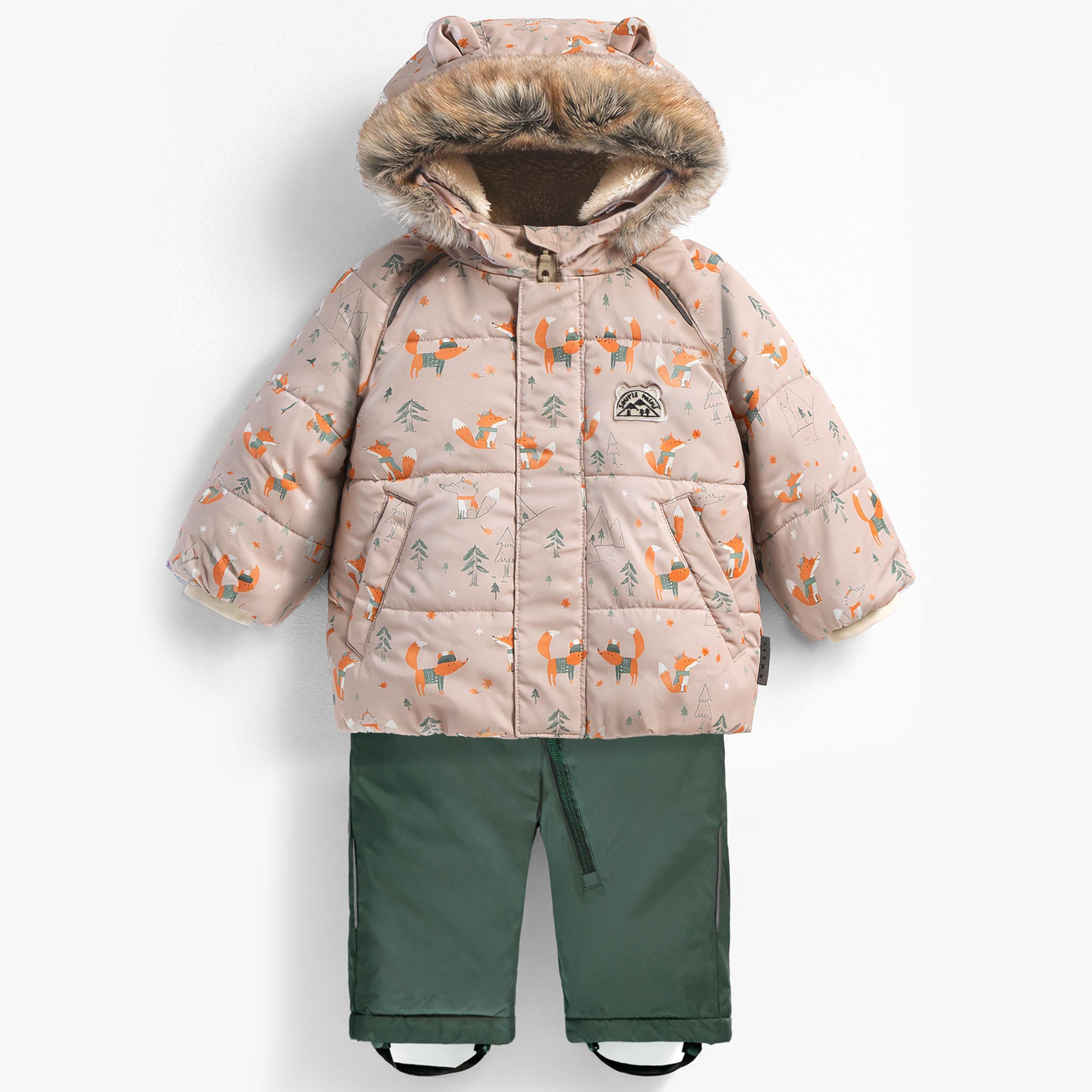 Habit de neige 2 pièces imperméable beige à imprimé de renards avec pantalon vert pour bébé garçon - Souris Mini