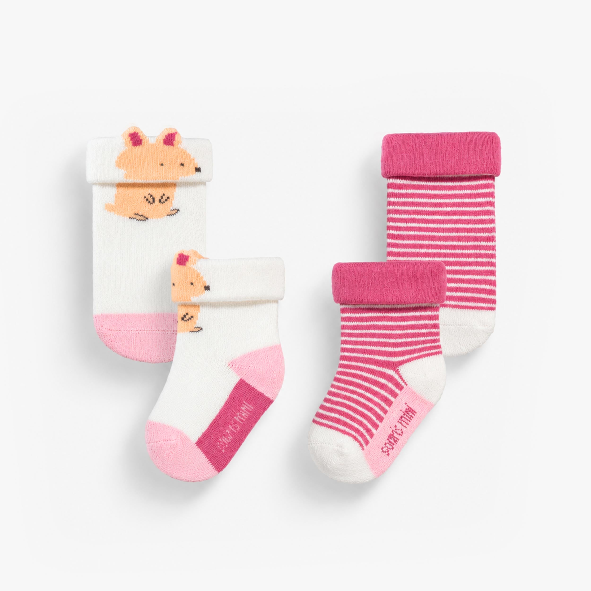 Lot de chaussettes bébé avec motif souris beige et modèle rayé rose et blanc. - Souris Mini