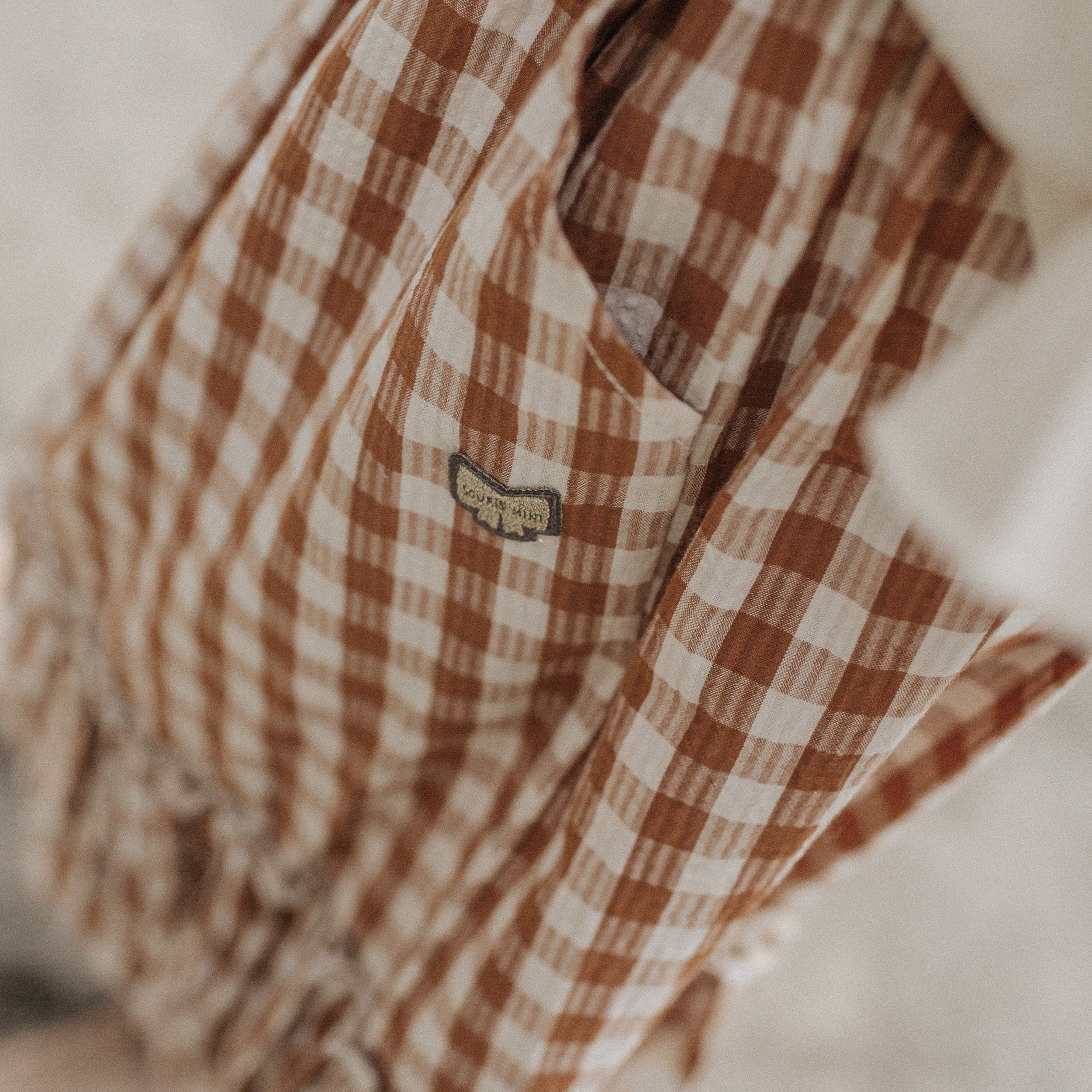 Cream and brown checkered skirt in seersucker, child