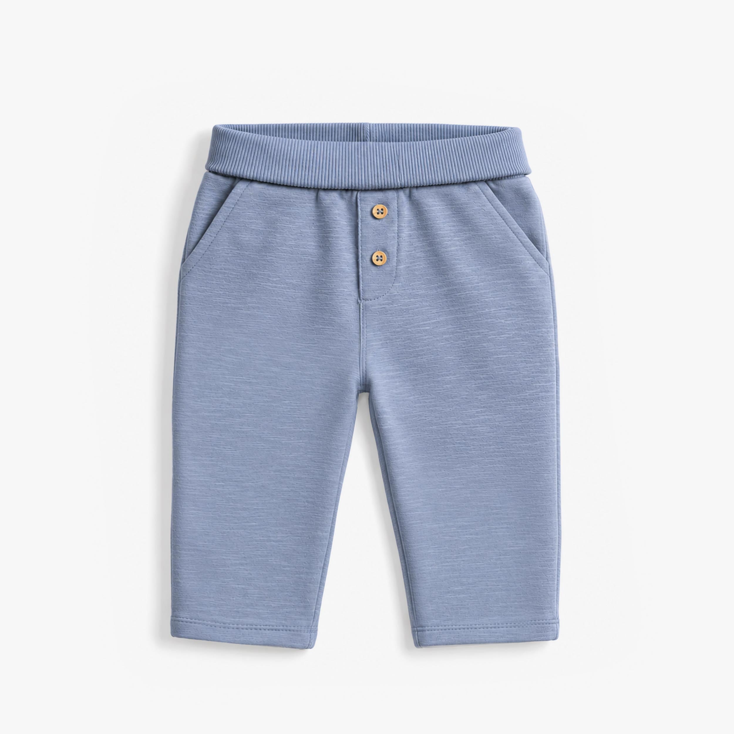 Pantalon bébé bleu clair en coton avec taille élastique et boutons décoratifs - Souris Mini