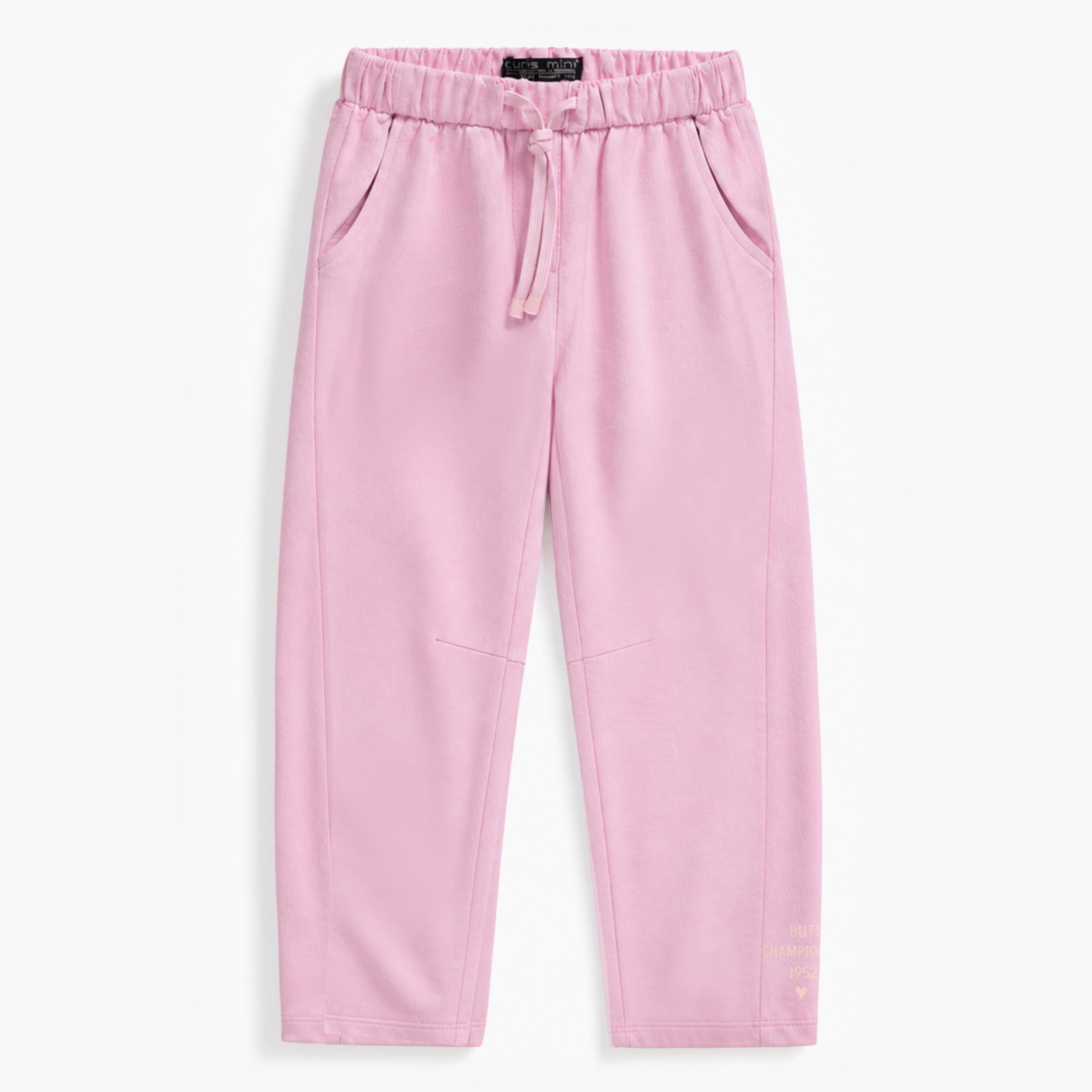 Pantalon enfant fille rose en tissu doux avec taille élastique, cordon ajustable et coupe décontractée