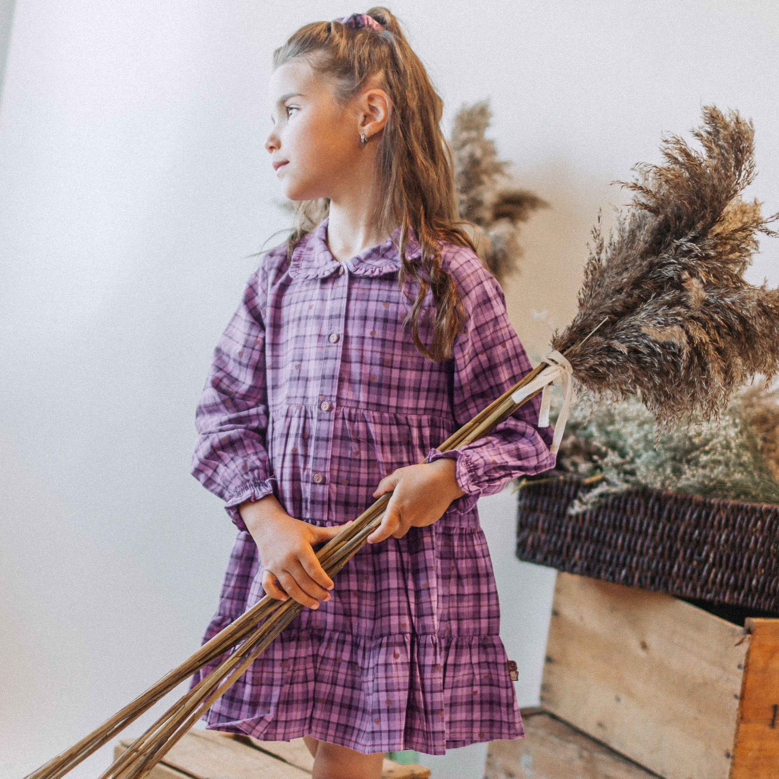 Purple plaid dress in brushed flannel, child