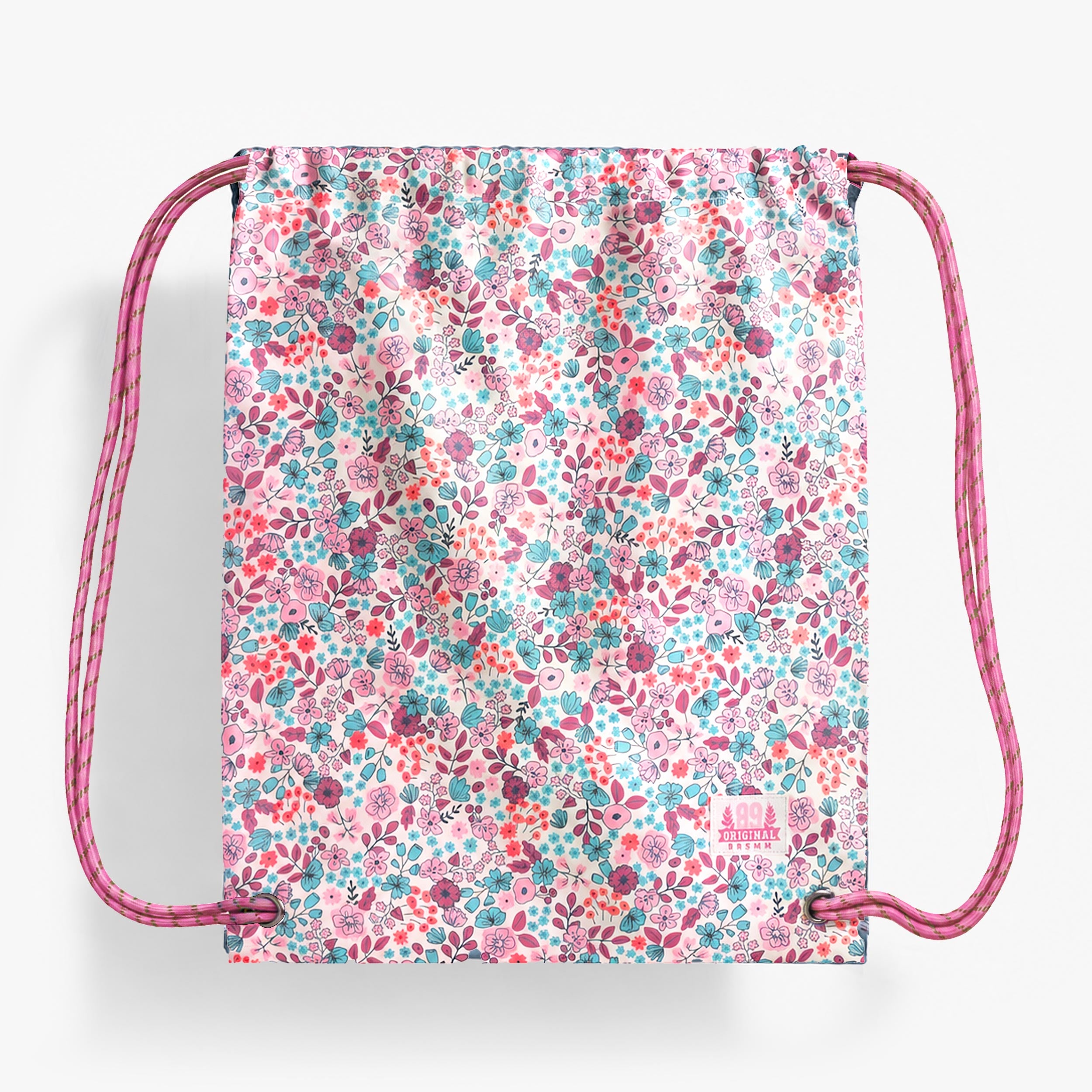 Sac à cordon enfant rose avec imprimé floral multicolore
