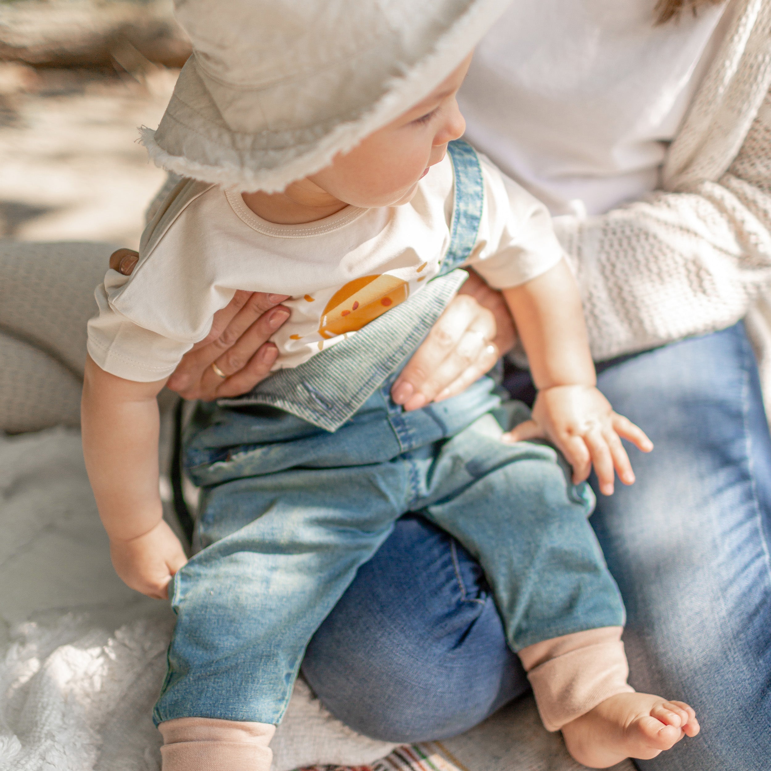 Cream t-shirt in stretch organic cotton, newborn