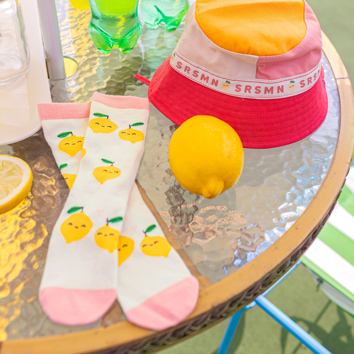 Chapeau de soleil rose et jaune en twill, bébé