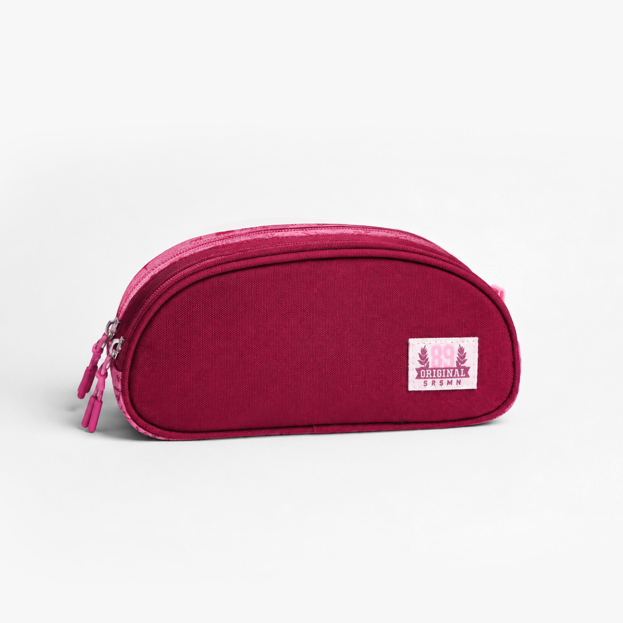 Trousse scolaire rose unie enfant avec double fermeture éclair