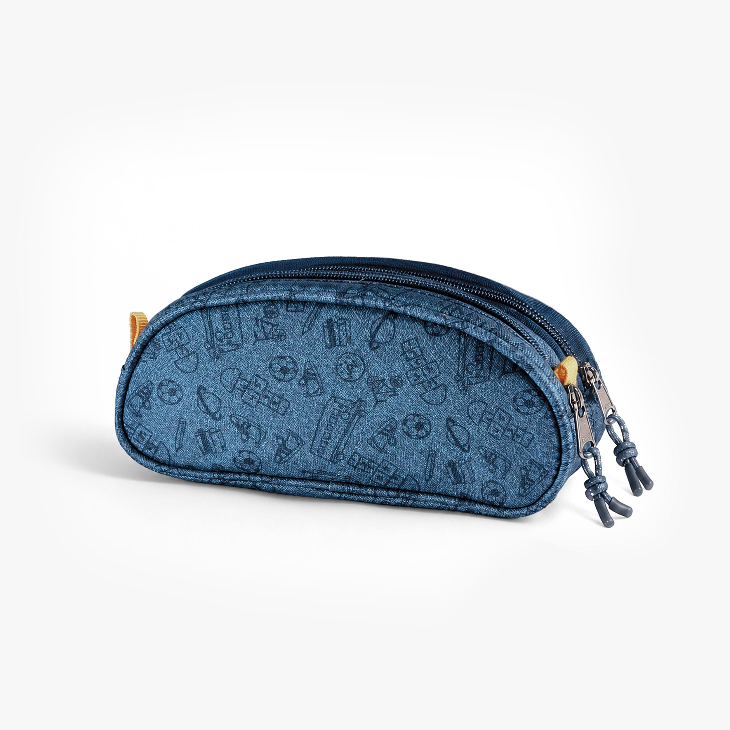 Trousse scolaire enfant bleue à double compartiment avec motif sport, football et accessoires. - Souris Mini