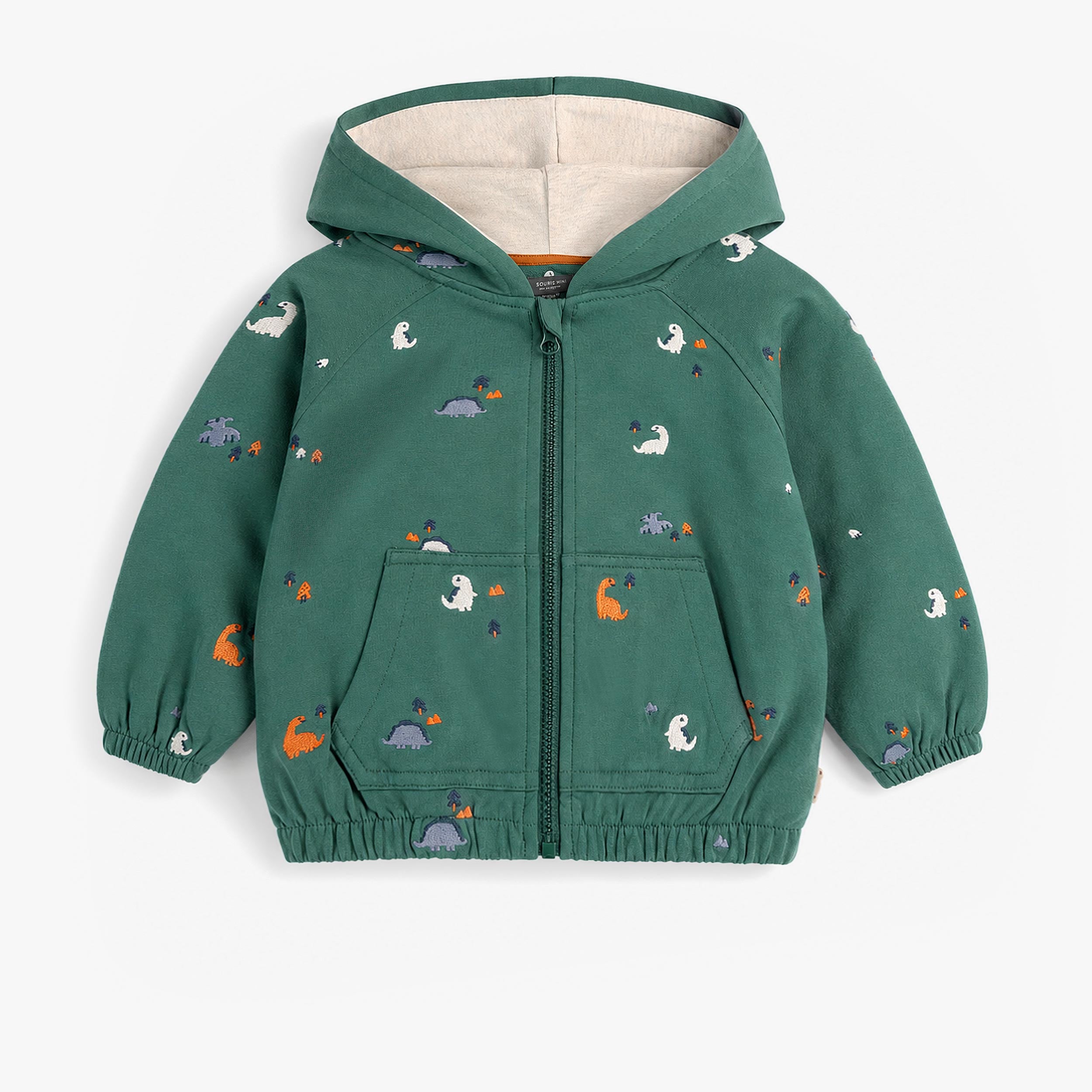 Veste bébé verte à capuche avec imprimé dinosaures et fermeture zippée - Souris Mini