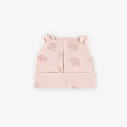 Bonnet rose à motifs en coton biologique, naissance  || Pink patterned hat in organic cotton, newborn