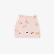 Bonnet rose à motifs en coton biologique, naissance  || Pink patterned hat in organic cotton, newborn