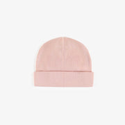 Bonnet rose en coton biologique, naissance  || Pink hat in organic cotton, newborn