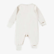 Pyjama une-pièce crème évolutif en coton biologique, naissance  || Cream evolutive one-piece pajamas in organic cotton, newborn