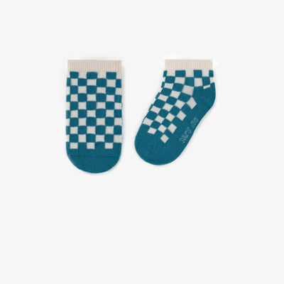 Chaussettes courtes bleues à carreaux, bébé || Blue plaid short socks, baby