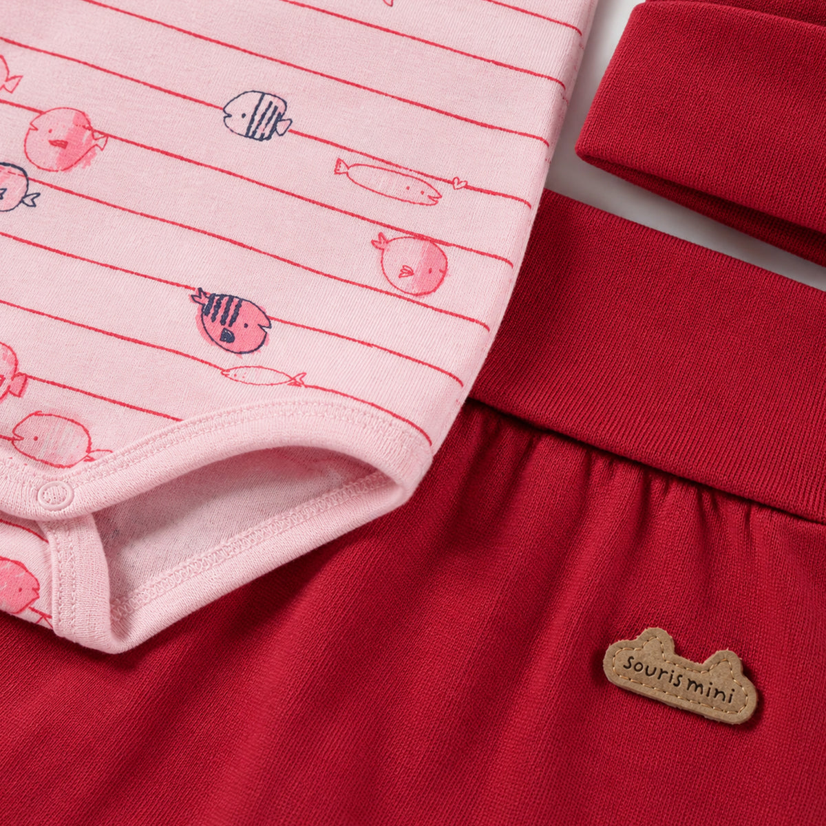 Pink and red printed three-piece set, baby