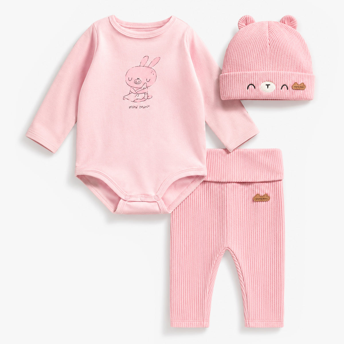 Ensemble trois pièces rose à motif, bébé fille