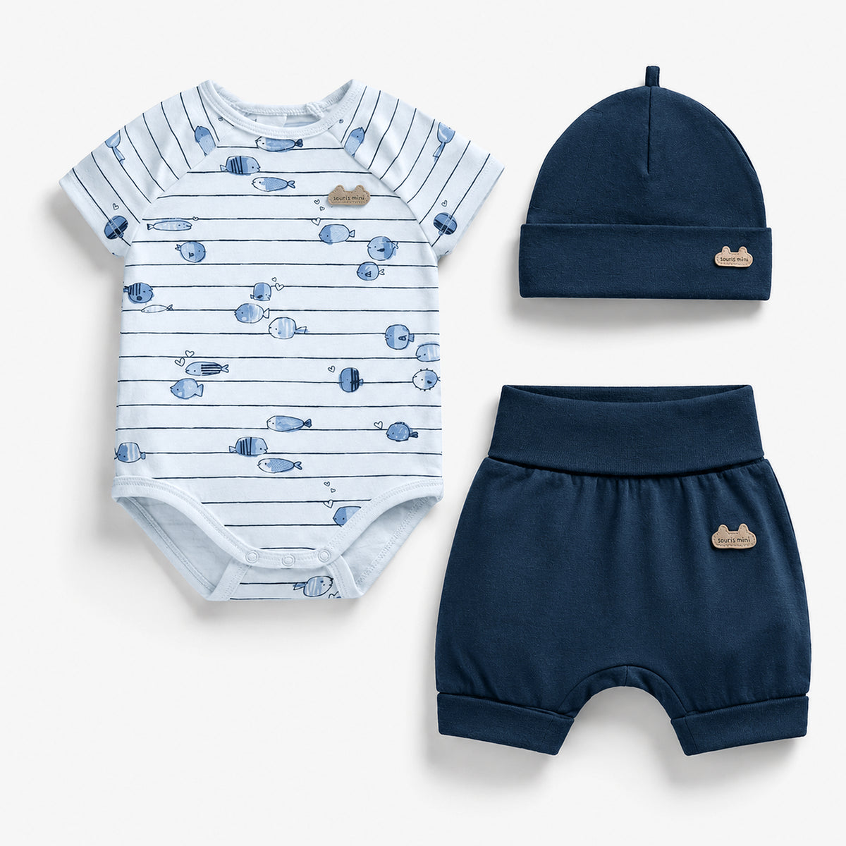 Blue Printed Three-Piece Set, Baby