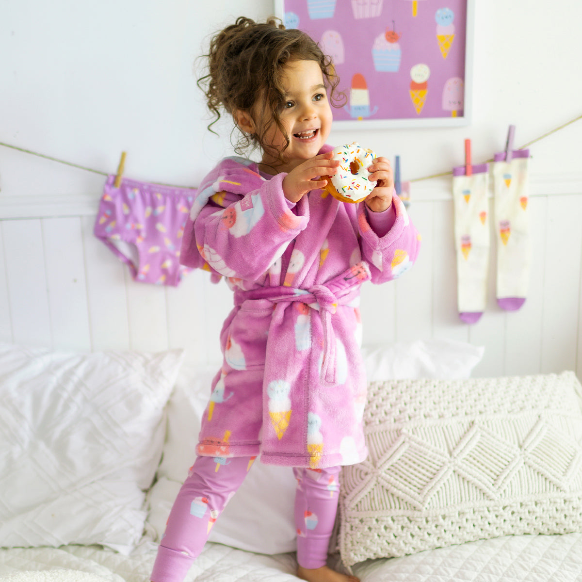 Purple plush robe with frozen treat all over print, baby